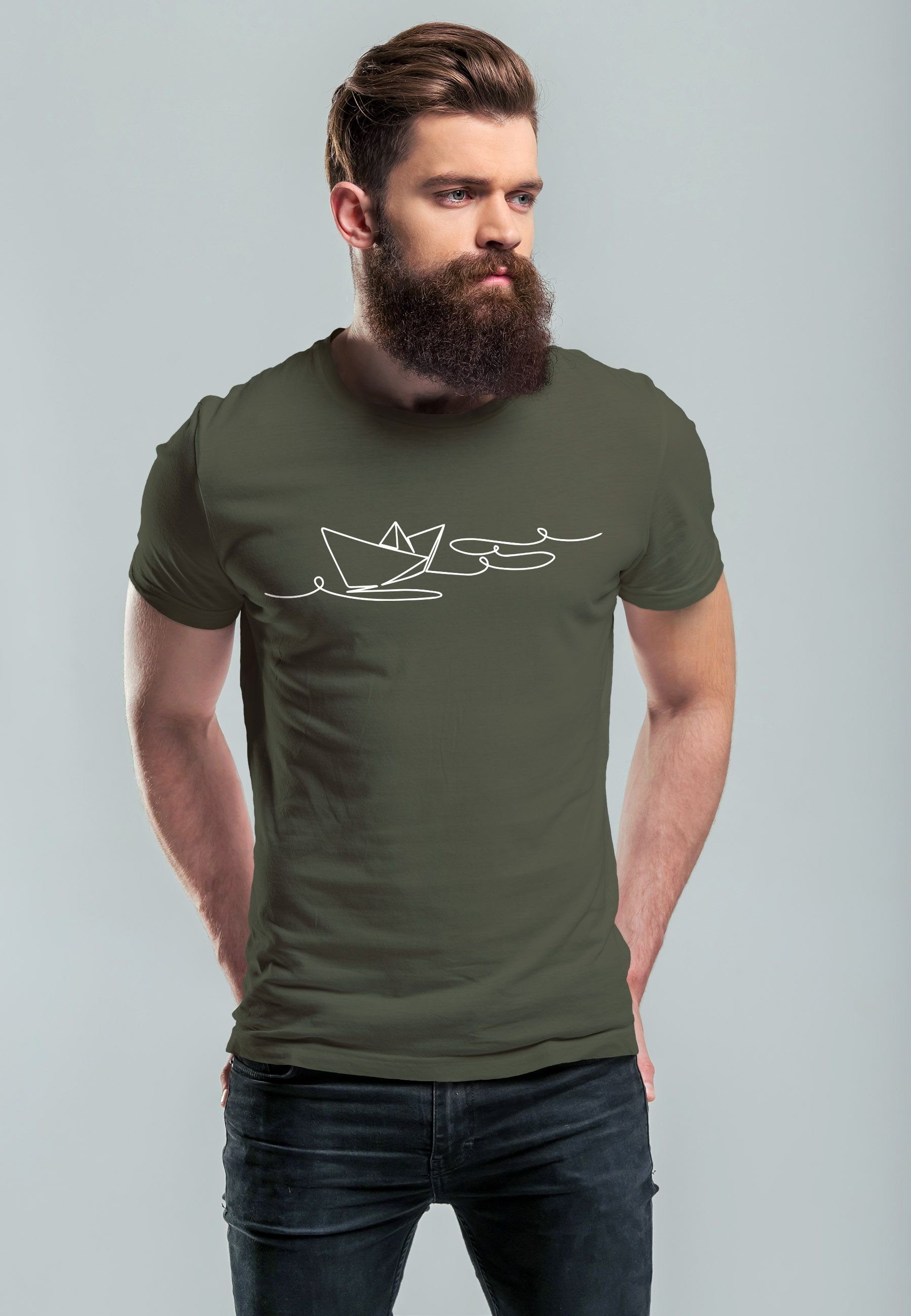 Neverless Print-Shirt Herren T-Shirt Boot Polygon Papier-Schiff Origami Auf günstig online kaufen