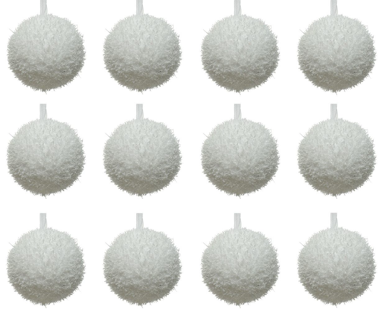 Kaemingk Weihnachtsbaumkugel, Weihnachtskugeln Kunststoff Schneebälle 10cm weiß, 12er Set