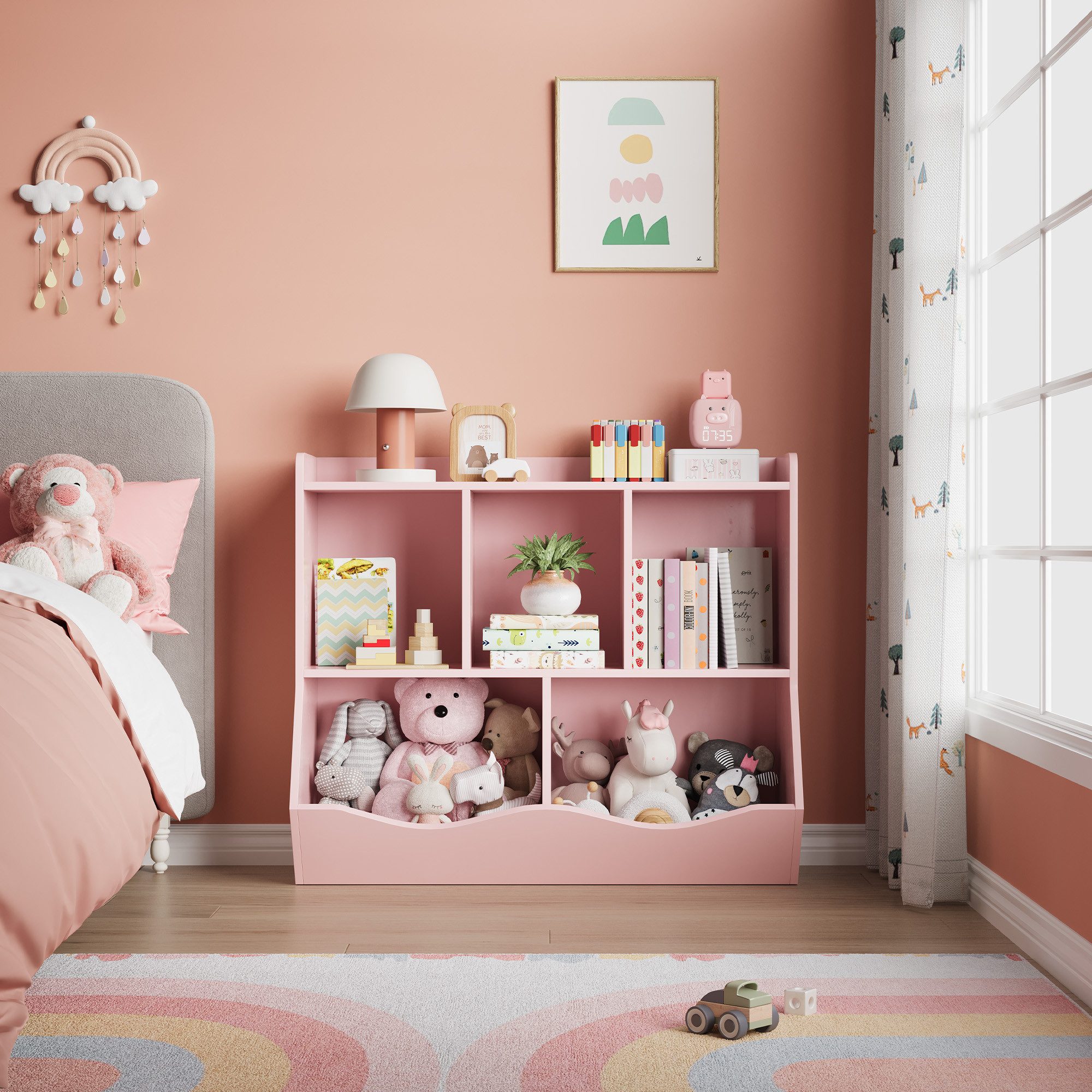 GarveeMore Kinderregal Spielzeugregal Kinderregal mit 5 Fächern Bücherregal günstig online kaufen