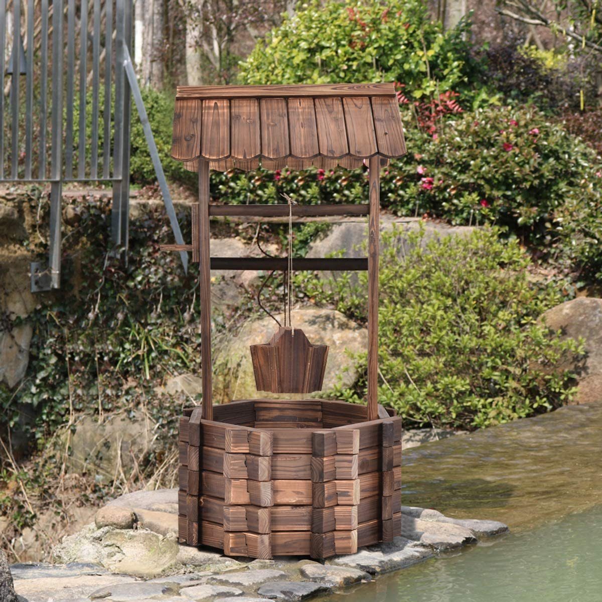 COSTWAY Gartenmöbelset »Dekobrunnen«, Holzbrunnen mit Dach, Garten