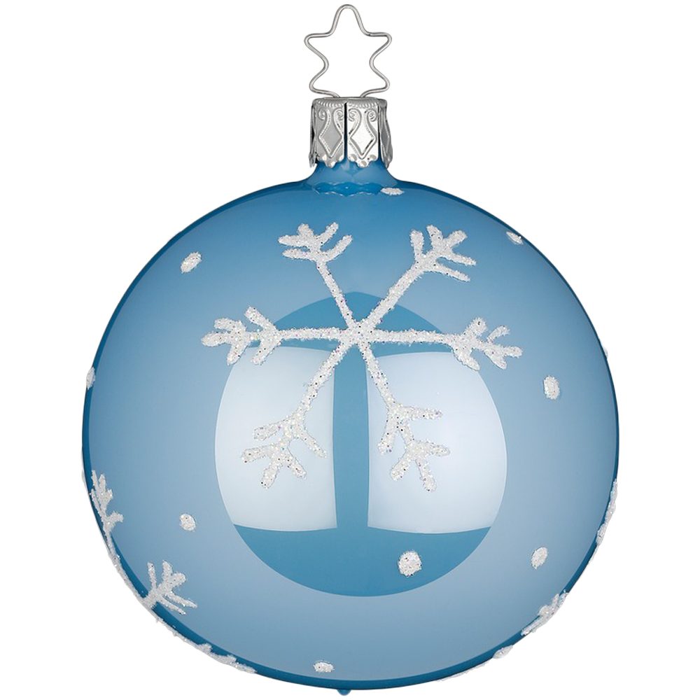 INGE-GLAS® Weihnachtsbaumkugel Christbaumkugel Schneezauber Azurblau opal (1 St), mundgeblasen, handbemalt