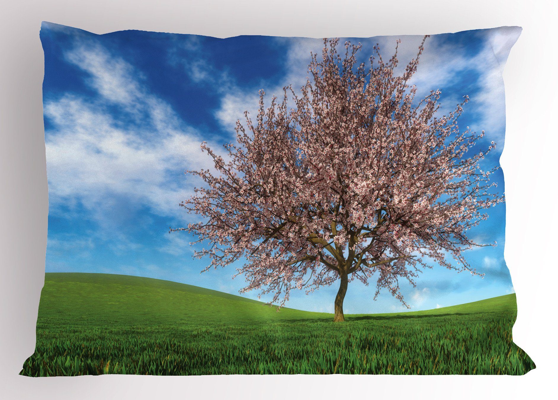 Kissenbezüge Dekorativer Standard King Size Gedruckter Kissenbezug, Abakuhaus (1 Stück), Baum Sakura-Kirschblüten auf Gras | Kissenbezüge