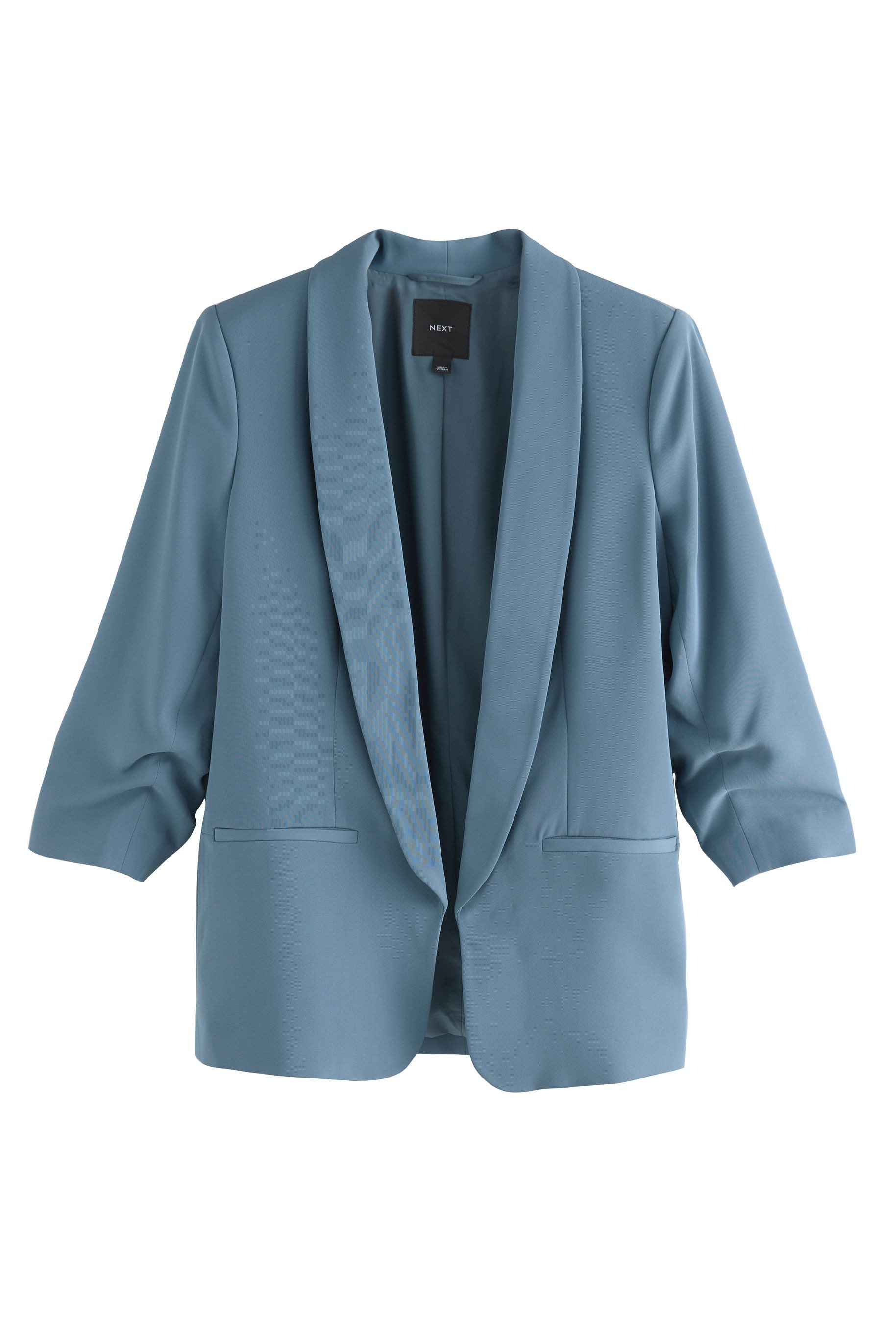 Next Jackenblazer Relaxed Fit Blazer mit Raffärmeln und Vichykaros (1-tlg)