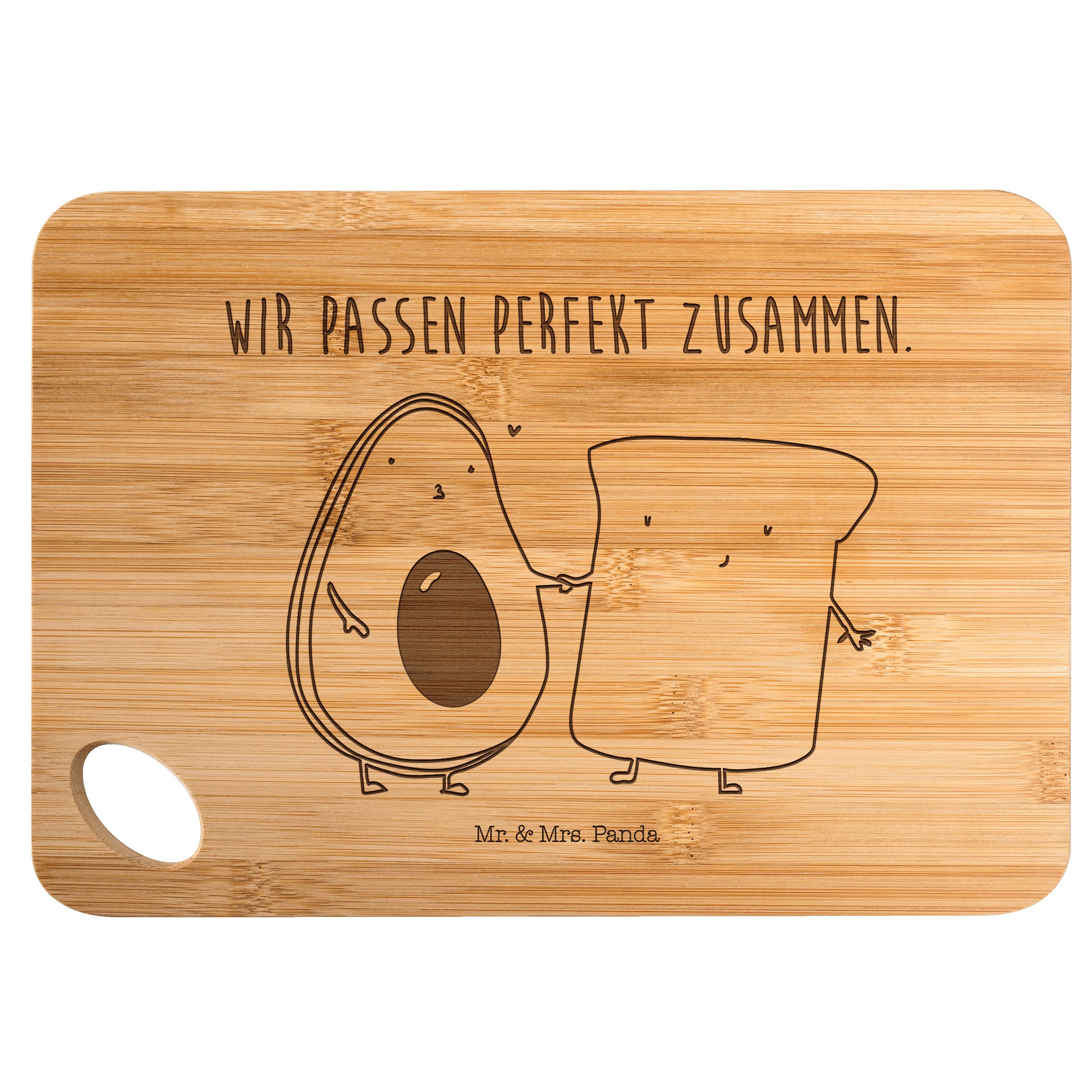 Mr. & Mrs. Panda Servierbrett Avocado + Toast - Transparent - Geschenk, Toastbrot, Frühstücksbrett, Bambus, (1-St)