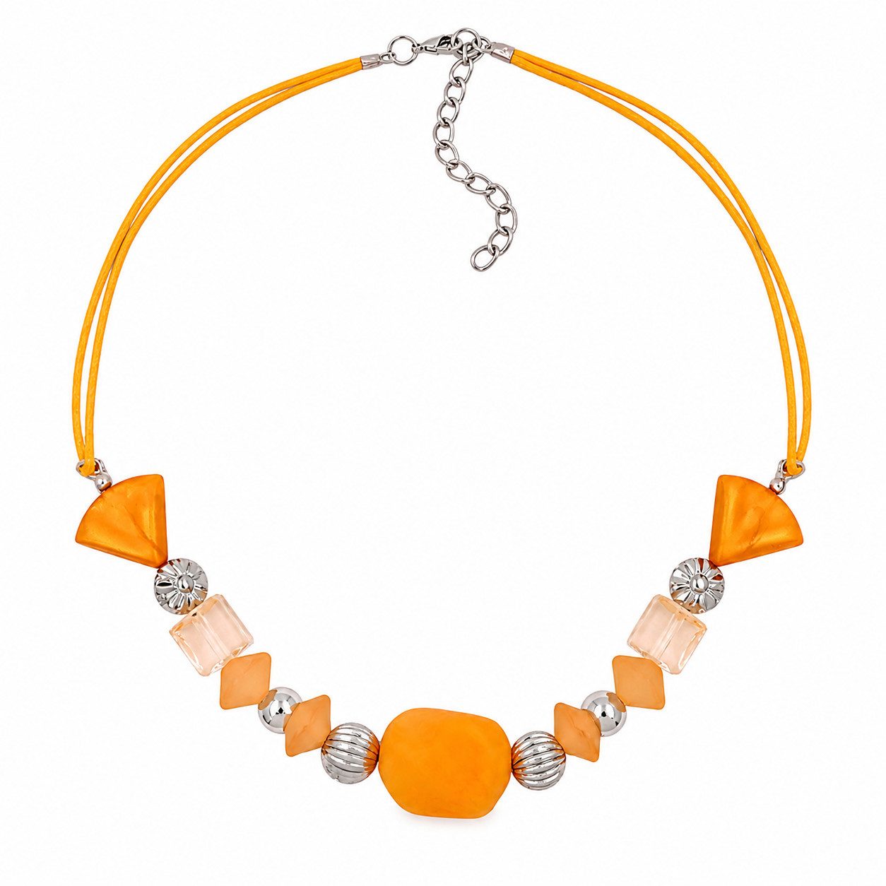unbespielt Collier Kette Kunststoffperlen Barockwalze gelb 42 cm, Modeschmuck für Damen
