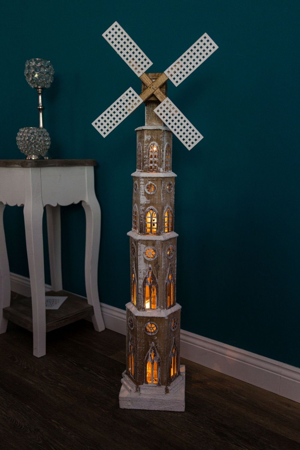 Spetebo LED Dekolicht LED Holz Windmühle mit 20 LED - Höhe ca. 110 cm, LED, warm weiss – Bild 4 von 5