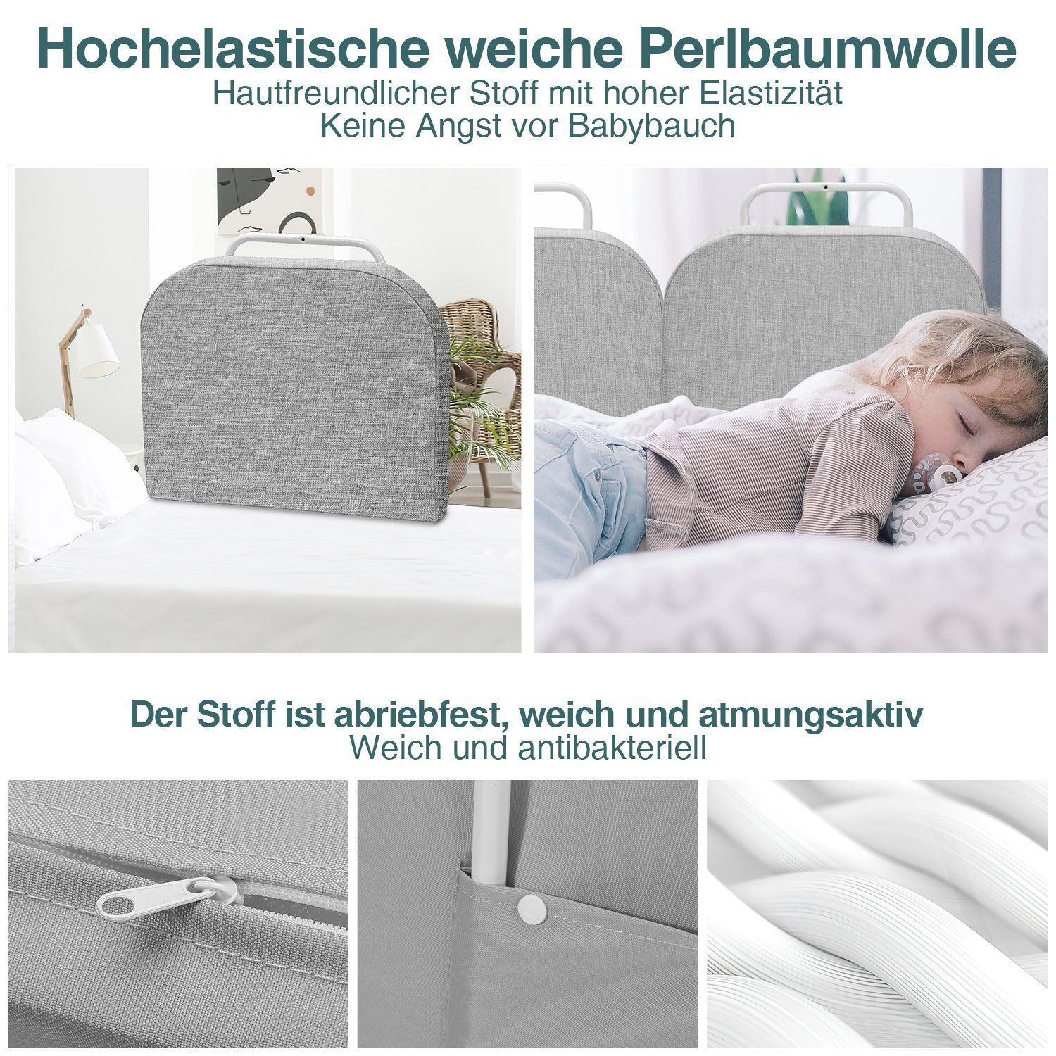 100cm 50cm/60cm L: H:38cm Bettgitter Bettschutzgitter TolleTour Bett für Kinder Grau Kinder Rausfallschutz
