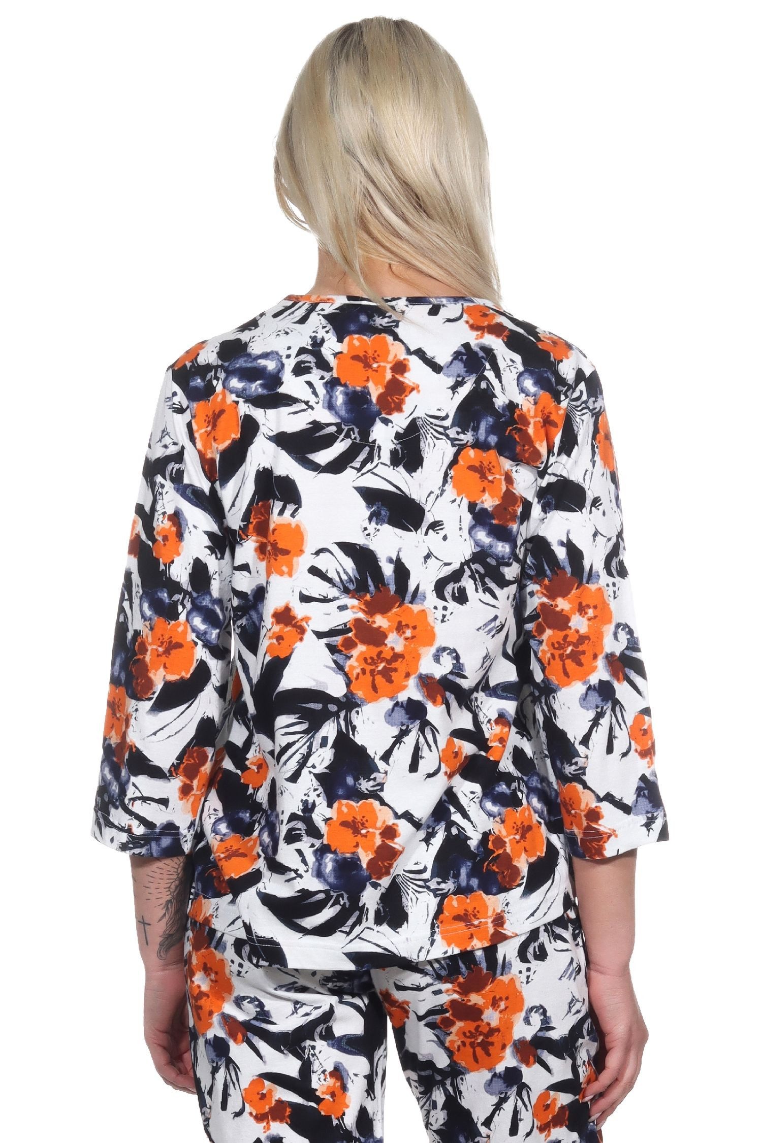 Normann Relaxanzug Damen Schlafanzug Shirt langarm Pyjama Oberteil Mix & Match geblümt