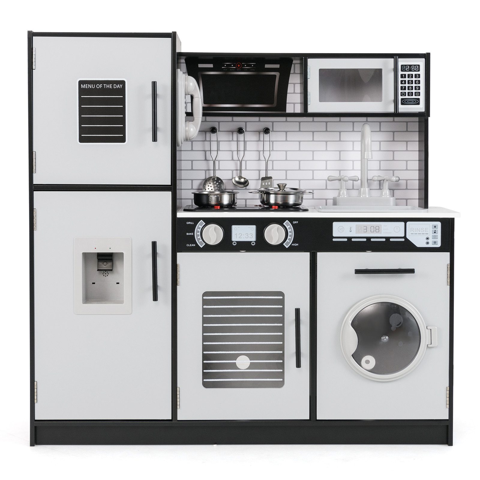 KOMFOTTEU Spielküche, Spielzeugküche Kinderküche mit echten Geräuschen & Lichtern