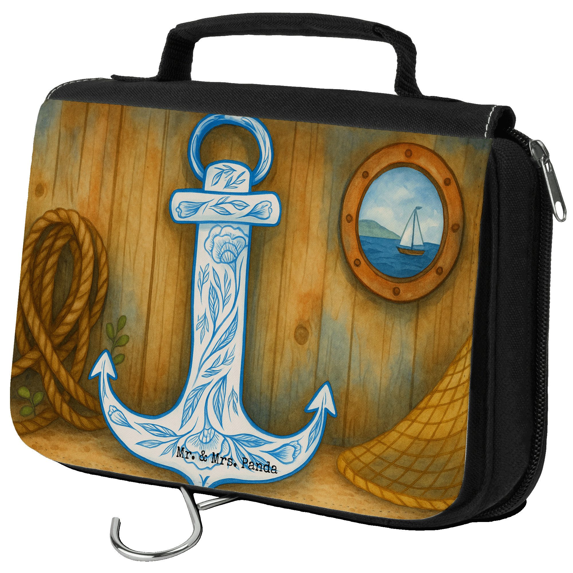 Mr. & Mrs. Panda Сумки для туалетных принадлежностей Anker Blau Design, Duschbeutel, Weiß, Waschbeutel, Schminktasche, Kul (Packung, 1-tlg)