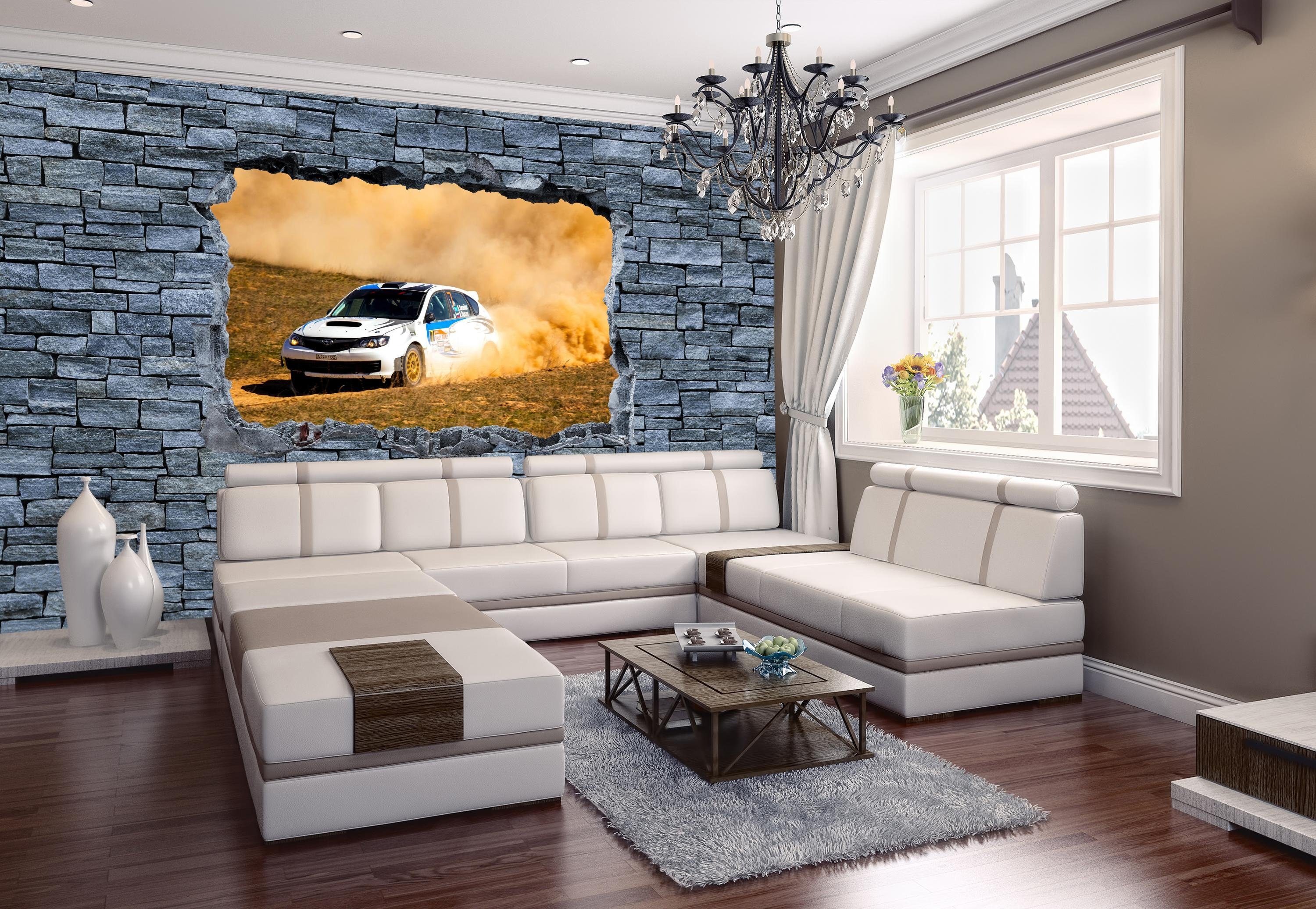 wandmotiv24 - Wandtapete, Steinmauer, grobe glatt, 3D Fototapete Auto Rallye Motivtapete, Vliestapete matt,