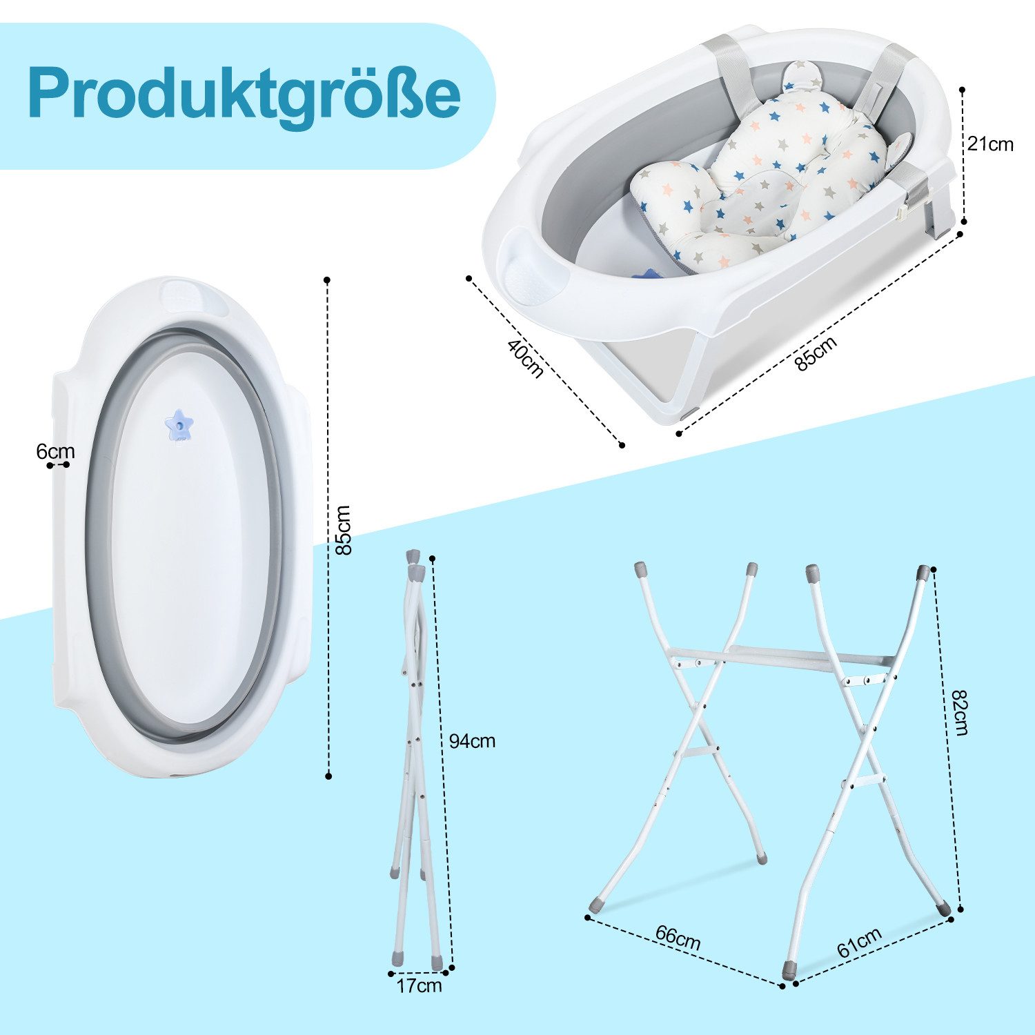 Babybadewanne Badewanne für Kinder mit Ständer Faltbare&stabile für Neugeborene