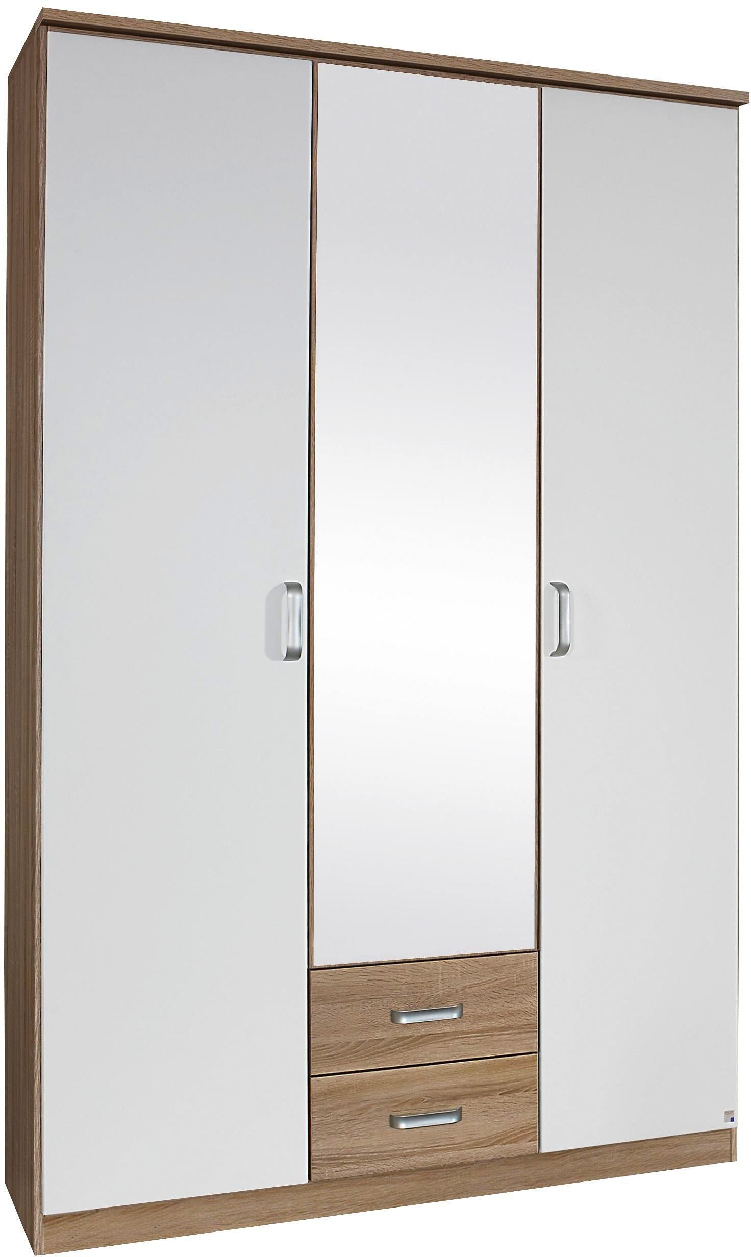 rauch Kleiderschrank Schrank Drehtürenschrank Garderobe Ankleide Schlafzimmerschrank GANDRA (Breiten 136/181/226/271 cm, Höhe 212 cm) mit Oberkranz und voll aufgelegtem Spiegel MADE IN GERMANY