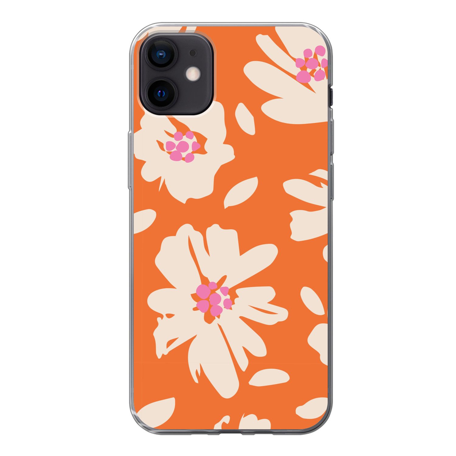 MuchoWow Handyhülle für Apple iPhone 12 mini Blumen - Orange - Beige - Rosa - Abstrakt, Smartphone-Bumper, Print, Handy Schutzhülle Dünn