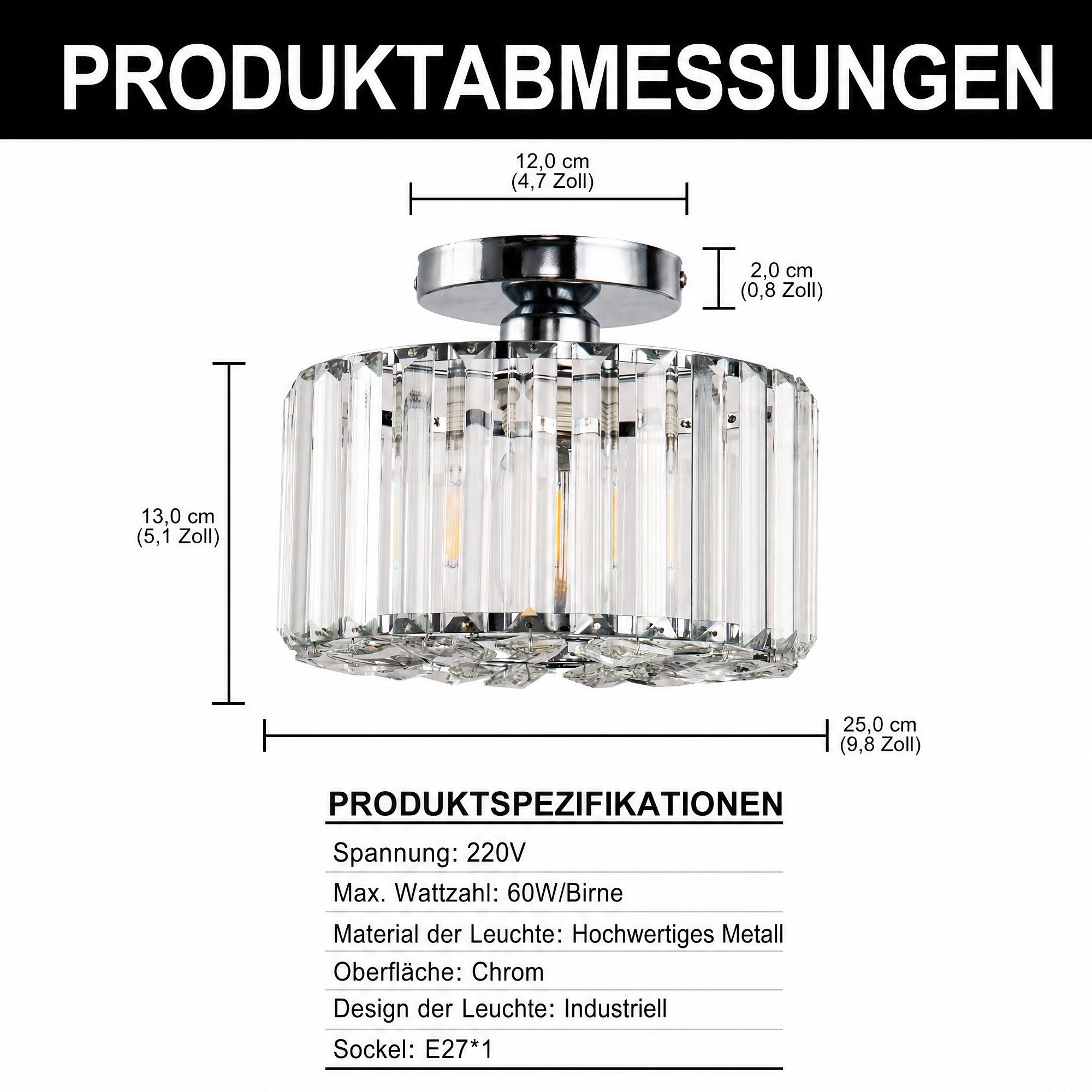 LOHAS-LED Deckenleuchte Moderne Kristall-Deckenleuchte mit zylindrischen Kristallelementen, ohne Leuchtmittel, E27 Fassung für 220V, einfache Montage für Wohnräume