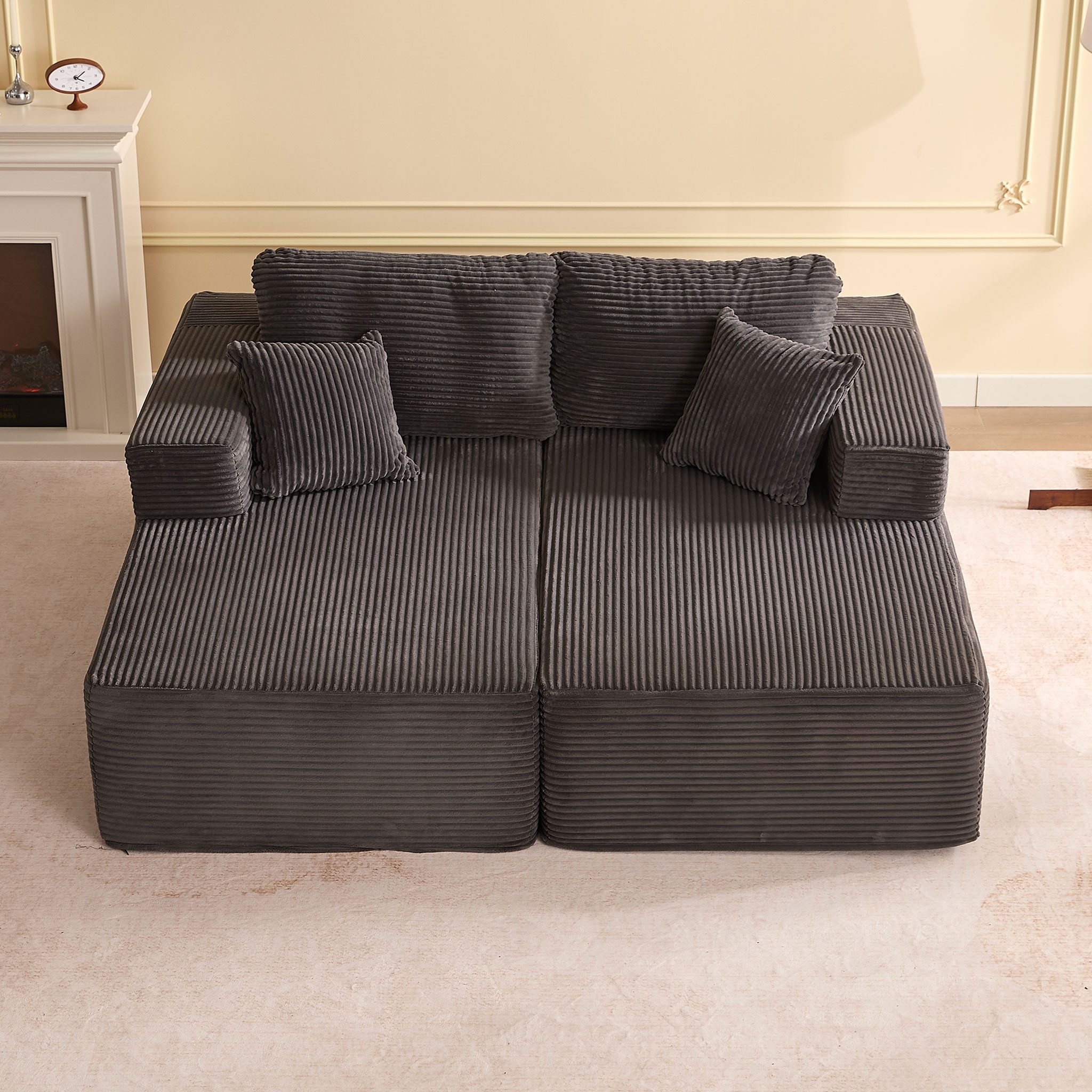 LITBIRD Sofa Modul-Sofa mit tiefer Sitzfläche und Schlaffunktion, montagefrei, 194 cm großes Boneless Ecksofa mit Chaise Lounge