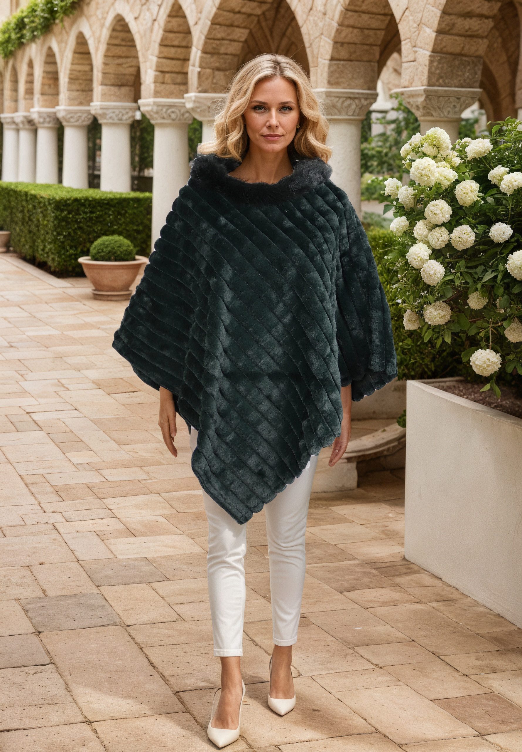 MIRROSI Poncho Damen Kunstfell Poncho Überwurf günstig online kaufen
