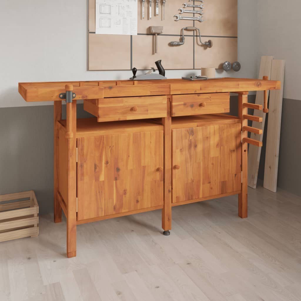 vidaXL Werkbank Werkbank mit Schubladen Schraubstöcken 162x62x83 cm Akazienholz, (1-tlg)