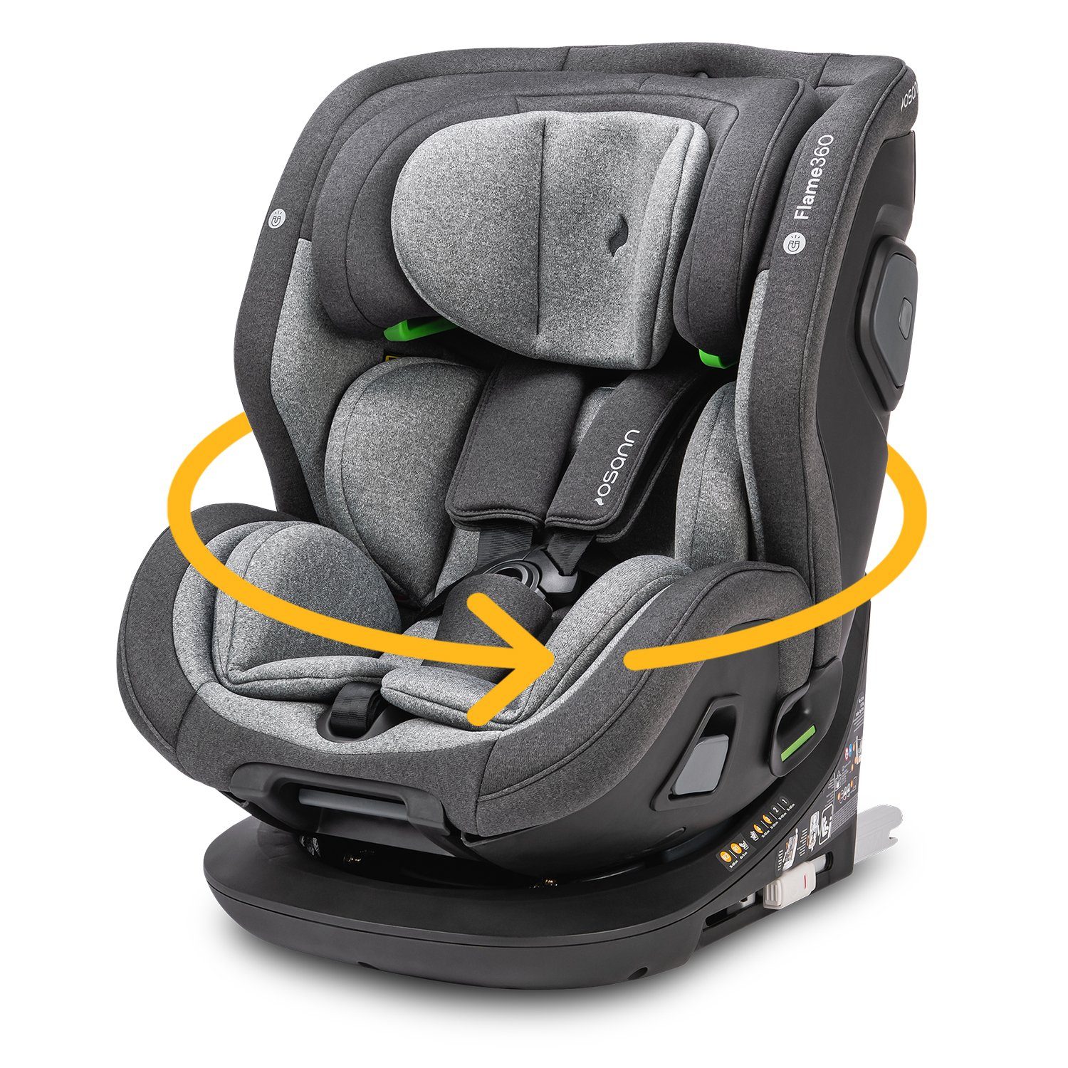 Osann Autokindersitz Flame360, ab: Geburt, bis: 12 Jahre, drehbarer Reboarder mit Isofix und Top-Tether von 40 bis 150 cm Universe Grey