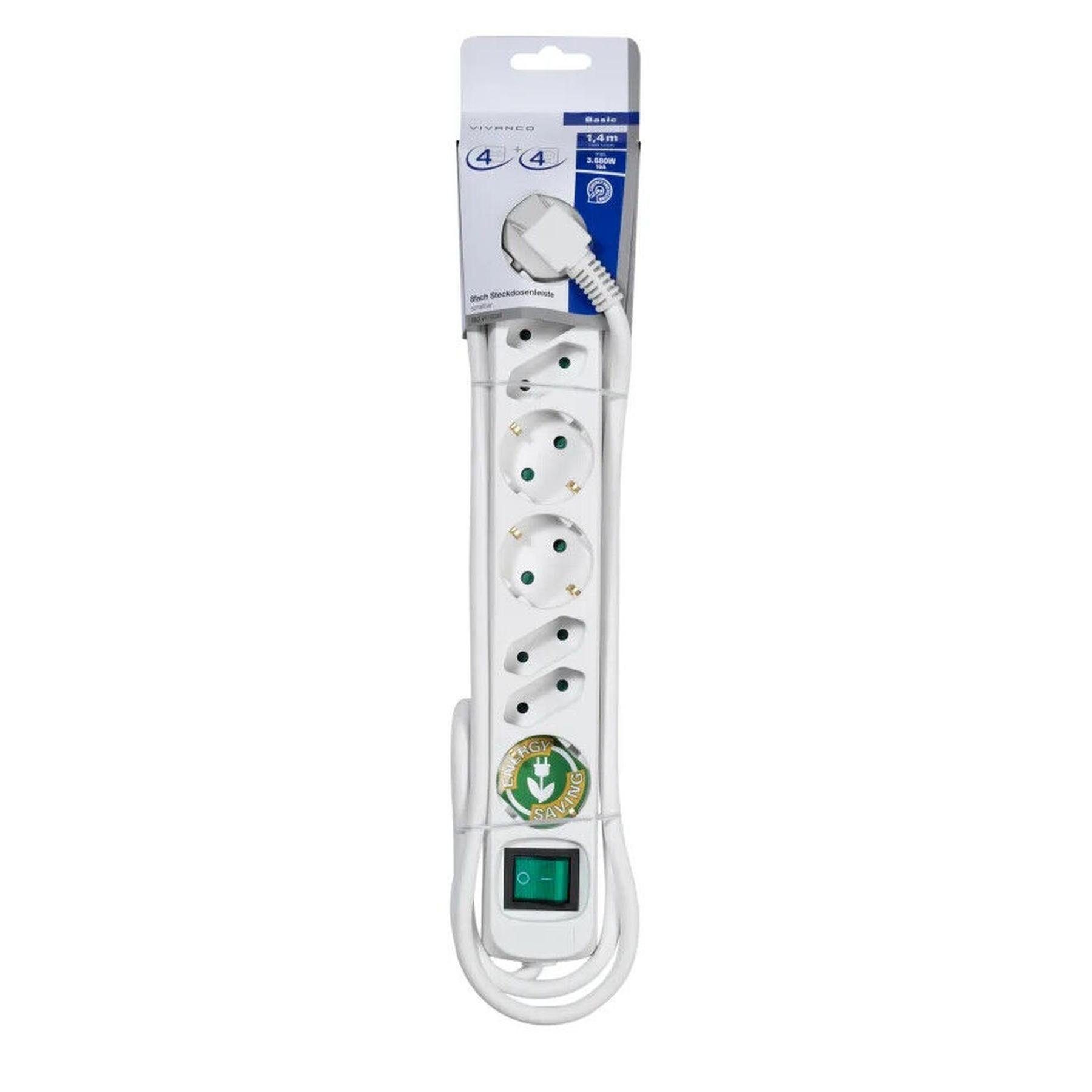 Vivanco Steckdose VIVANCO Steckdosenleiste mit Schalter 8 fach [4x Schuko 4x Euro]