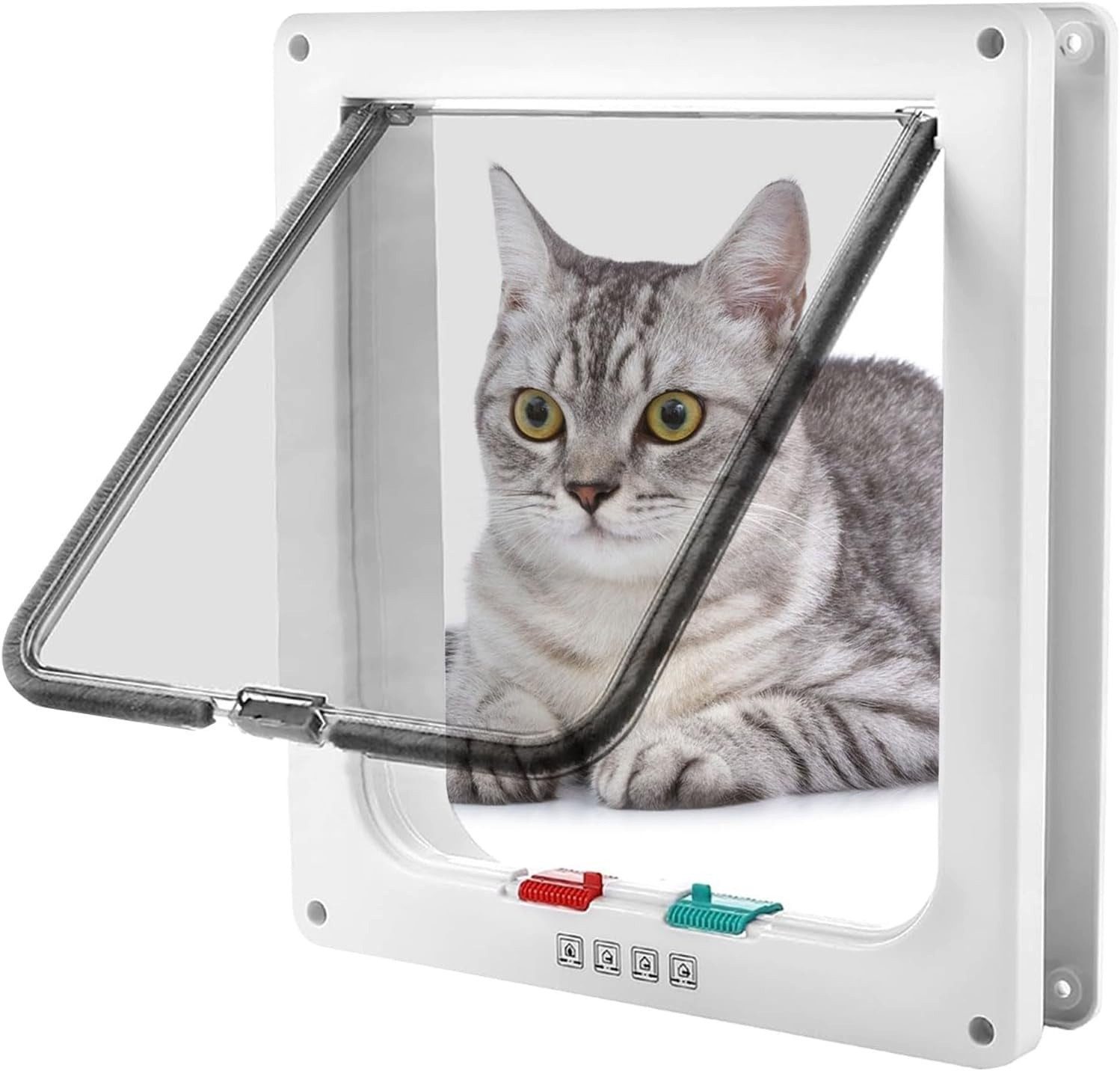 Zengi Katzenklappe 4 Wege mit Magnetverschluss Abschließbare Katzentür für Katzen & Hunde, Bürstendichtung, Zugluftreduzierend, Einfache Montage Selbstschließend