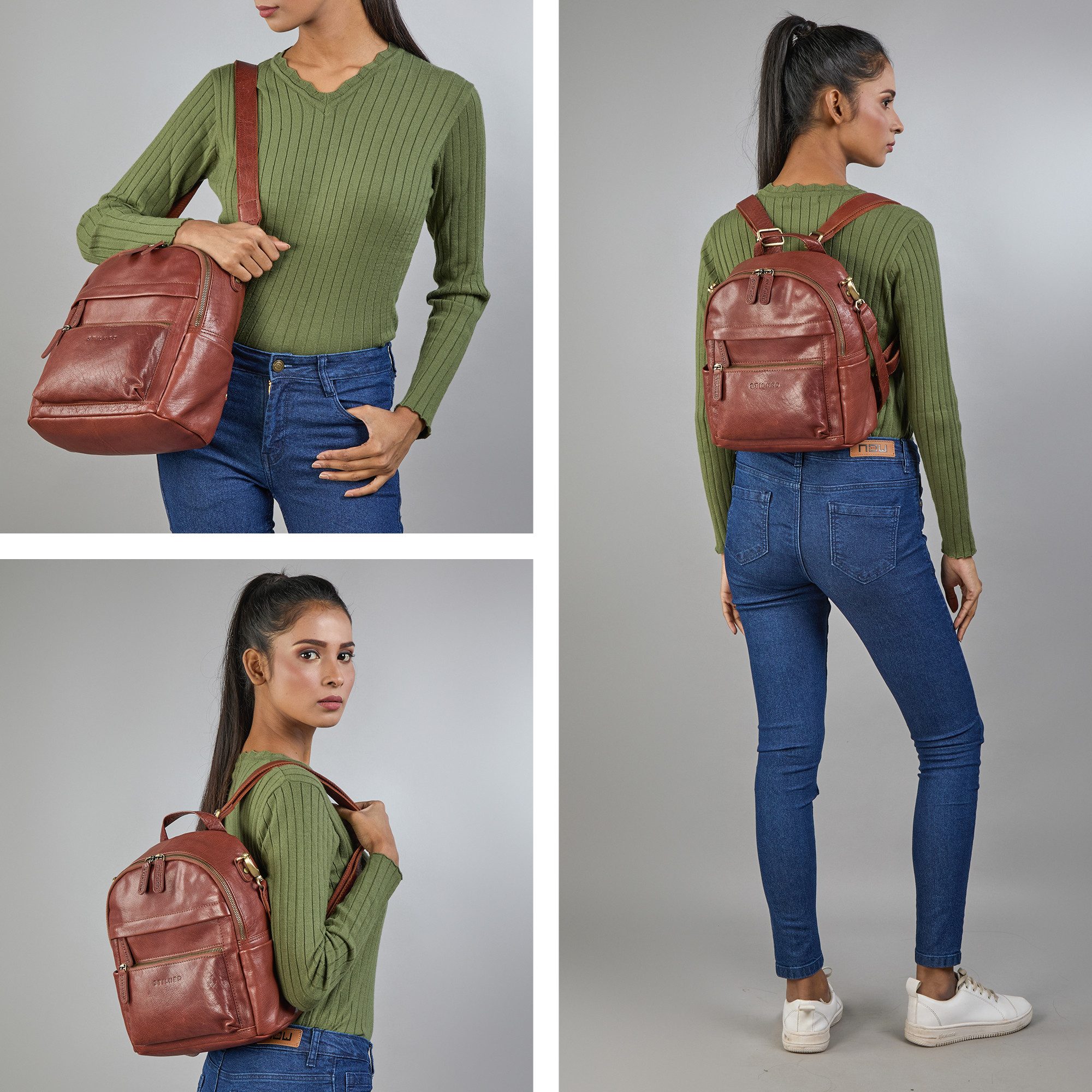 STILORD Cityrucksack "Regina" 2-in-1 Rucksack-Tasche 2 in 1 Damen Echt Leder Klein