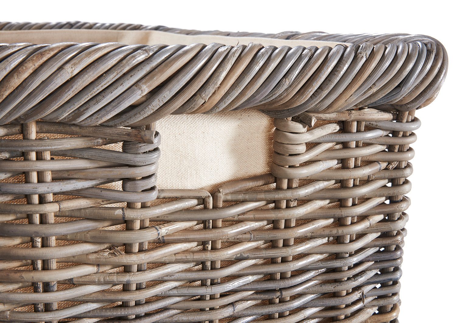 Kobolo Kaminholzkorb Holztrage Korb Rattan grau mit Jutestoff hell - Aufbewahrungskorb (Stückzahl, 1 St., 1 Korb), 55x39x30 cm – Bild 5 von 5