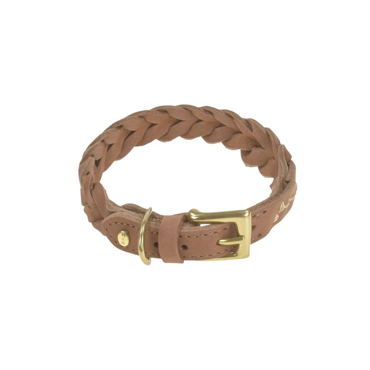 Denjo Dogs Hunde-Halsband Stockholm, Leder, Halsband, fellschonende Messingschnalle, Leder geflochten, Premium