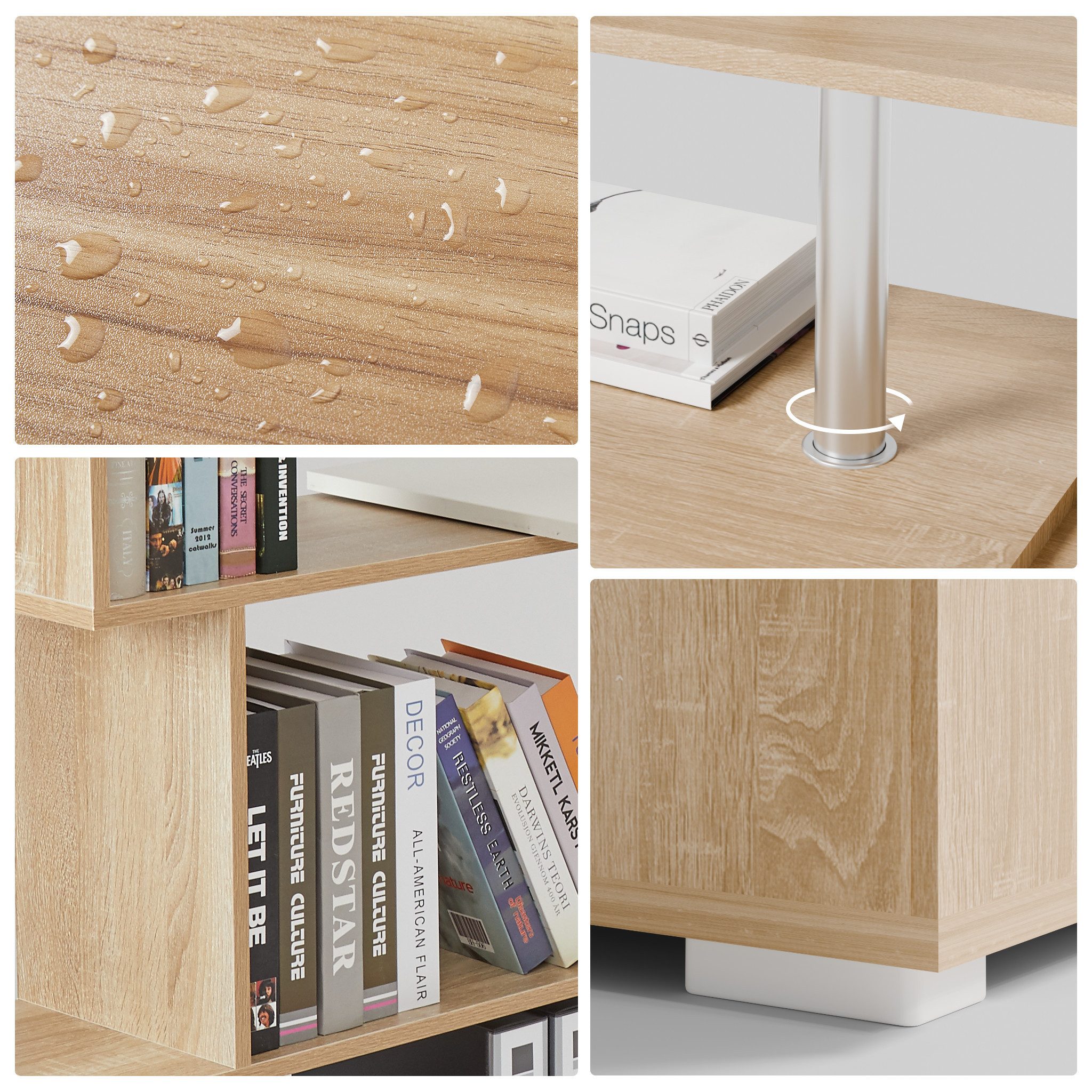 Mondeer Eckschreibtisch Schreibtisch, mit 360 Grad Drehbarem Bücherregal 157 x 45 x 130,5 cm – Bild 5 von 5