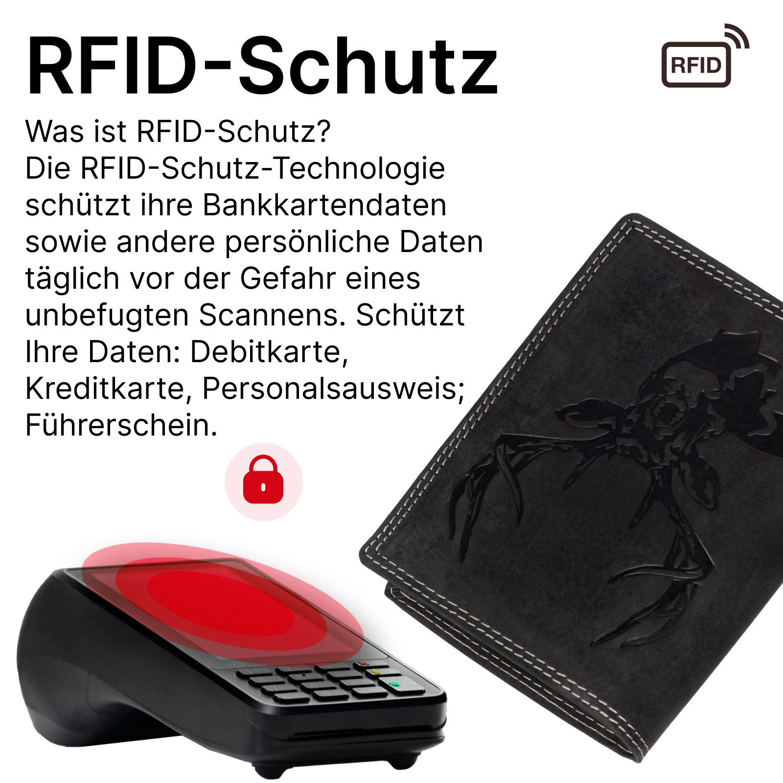 EAAKIE Geldbörse RFID Büffel Echt Leder Geldbörse Portemonnaie Herren mit Motiv, RFID Schutz