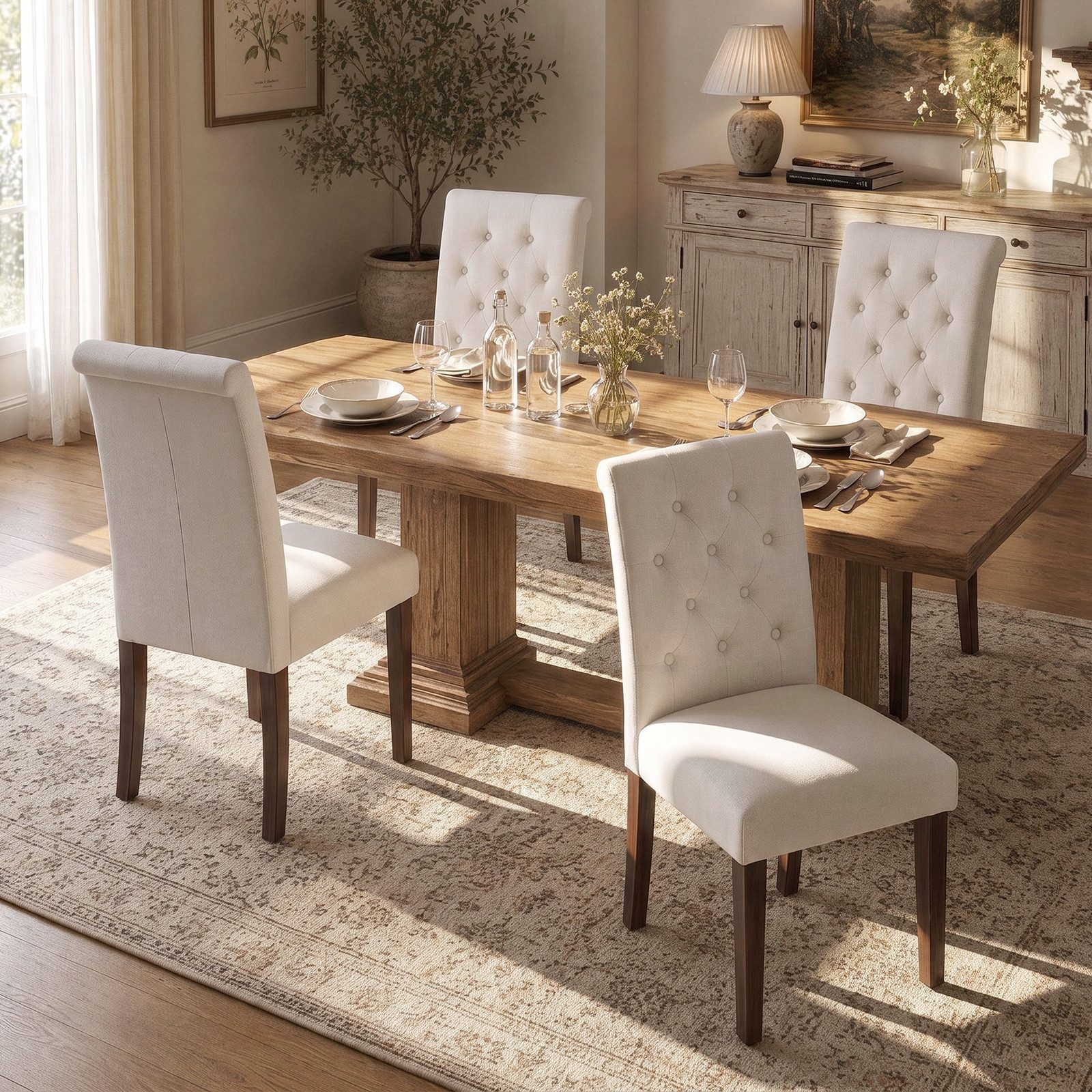 TLGREEN Esszimmerstuhl 1/2/4 Set,Küchenstuhl,Polsterstühle mit hoher Rückenlehne, (Chesterfield Stil mit Massivholzbeinen, 4 St), Weiche Gepolsterte Sitzfläche,für Esszimmer und Küche