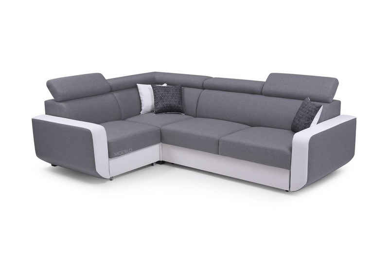 MOEBLO Ecksofa CELINE, Eckcouch Couch L-Form Polstergarnitur Wohnlandschaft Polstersofa mit Ottomane Couchgranitur Sofa Verstellbaren Kopfstützen Universelle Ottomane, mit Shclaffunktion und Bettkasten, - (BxHxT): 263x97x184cm