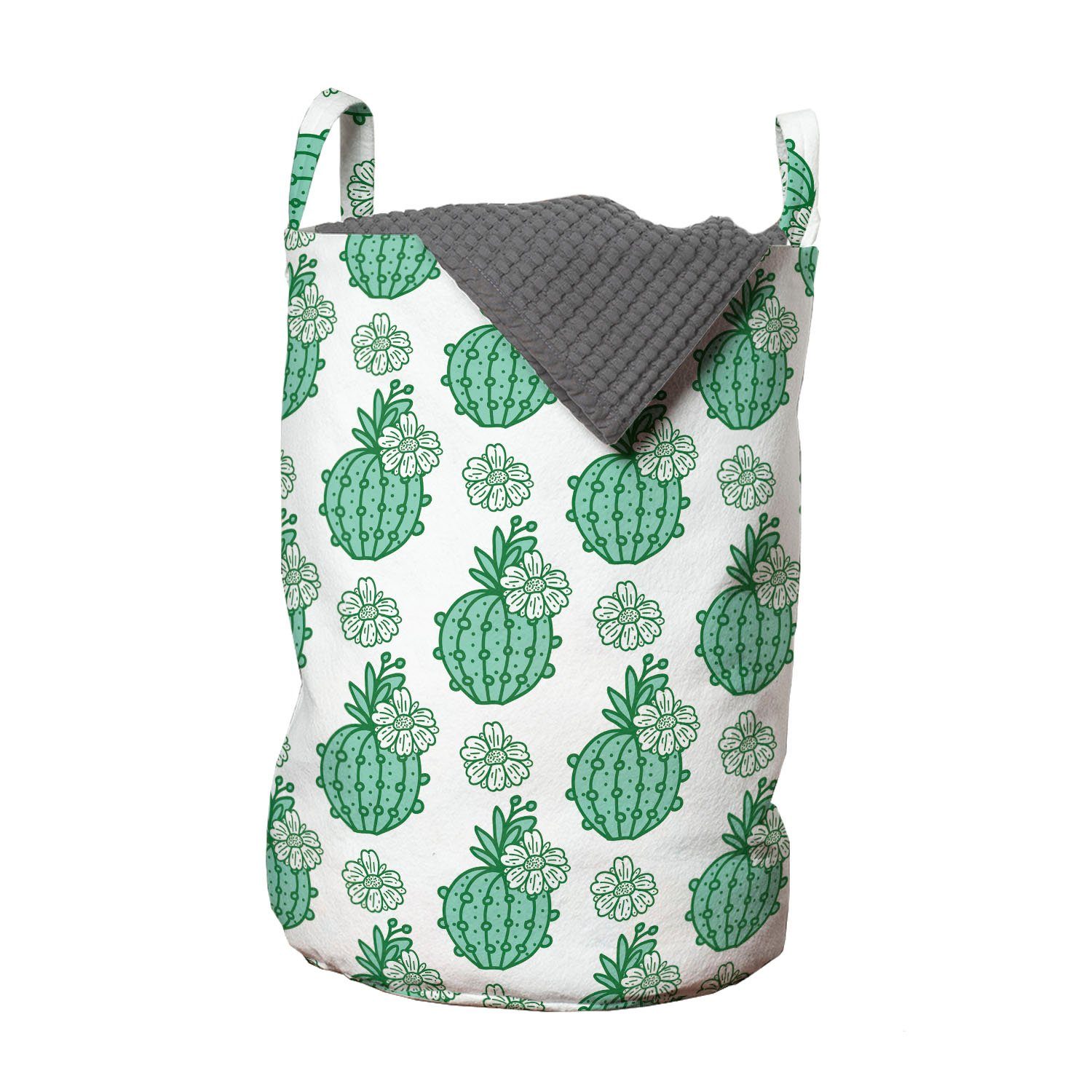 Abakuhaus Wäschesäckchen Wäschekorb mit Griffen Kordelzugverschluss für Waschsalons, Kaktus Cacti Blüten-Blumen-Kunst