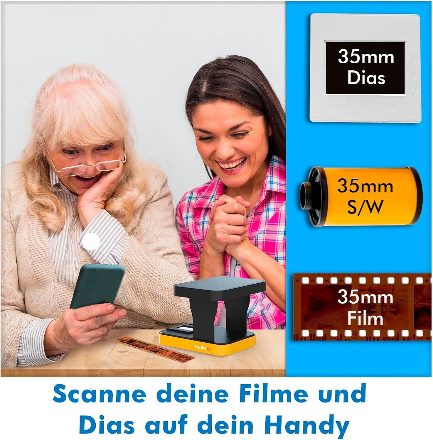 KLIM K2 Dia/Negativ -Scanner, (35mm, Mobiler Film Scanner, Fotoscanner zum digitalisieren)