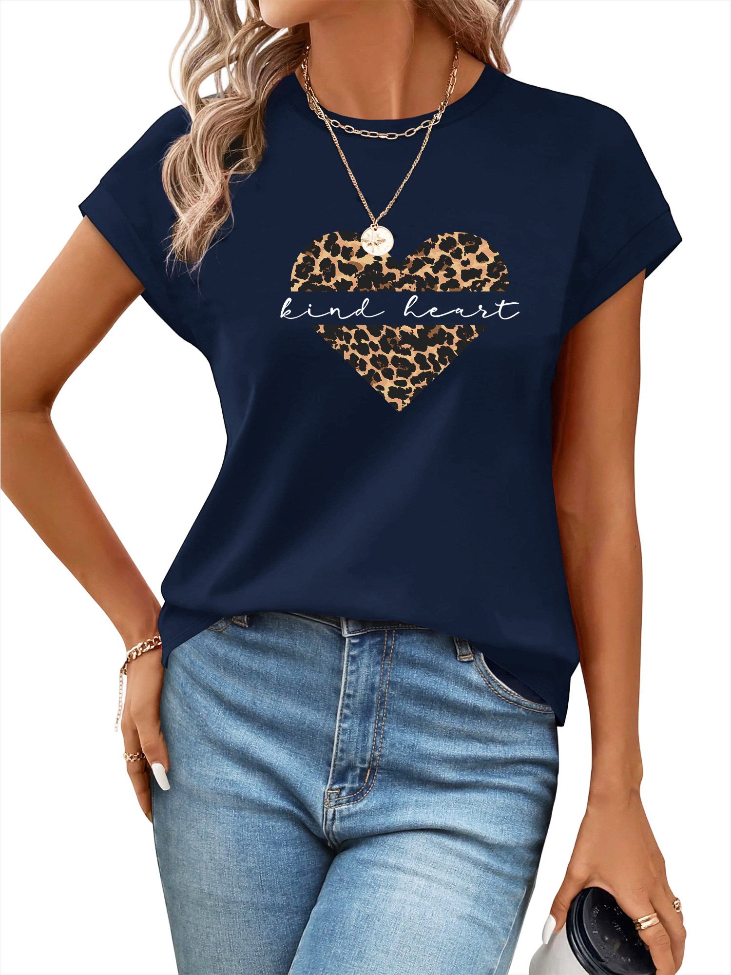 PYLIKE Kurzarmshirt Damen Sommer Elegant Carmenshirt mit Herz Leopardenmuster Modische Outfits Business Strand Urlaub Blusen Kleidung