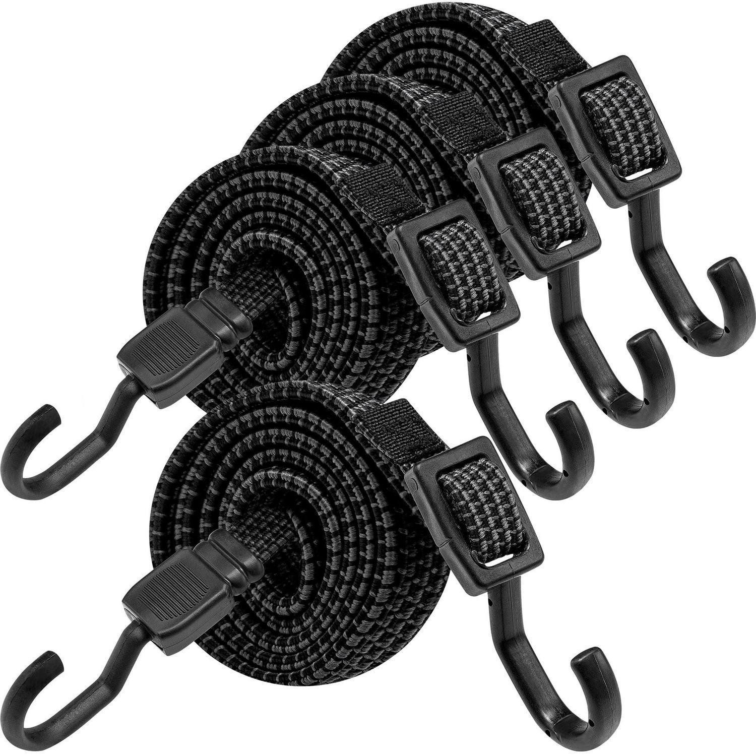 LuxusKollektion Spanngurt Spanngummi Metallhaken Gummiseil 150 cm verstellbar-4 Stück-Schwarz
