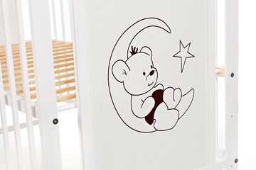Babyhafen Kinderbett Babybett Teddybär weiß 60 × 120 cm mit Matratze Gitterbett (Bett und Matratze), Mit Motiv