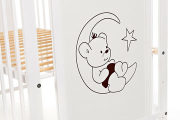 Babyhafen Komplettbett 60 × 120 cm Babybett Teddy auf dem Mond Gitterbett Kinderbett, inkl. Matratze, Himmel, Nestchen & Bettwäsche