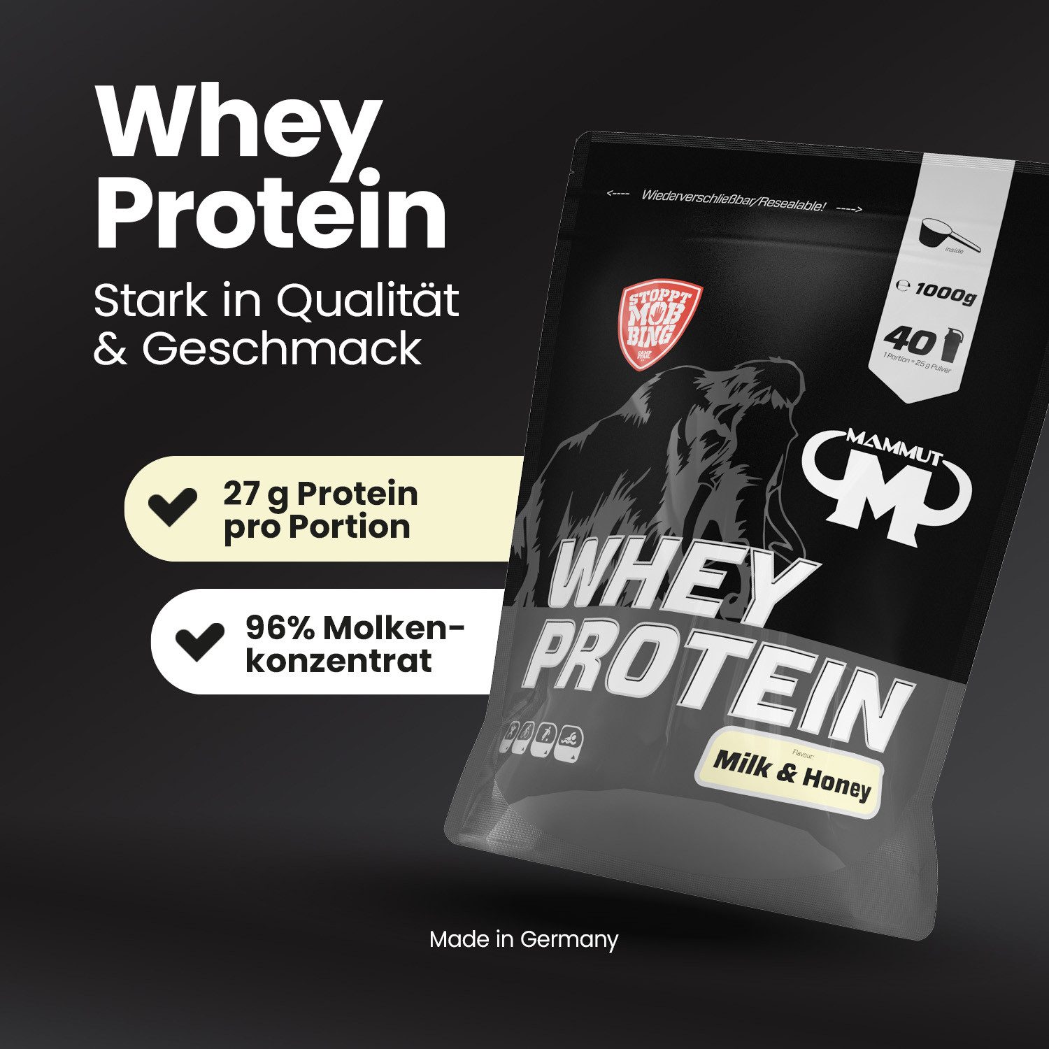 Mammut Nutrition Whey Protein - 1000 g Zipp-Beutel Pulver, 1000 g