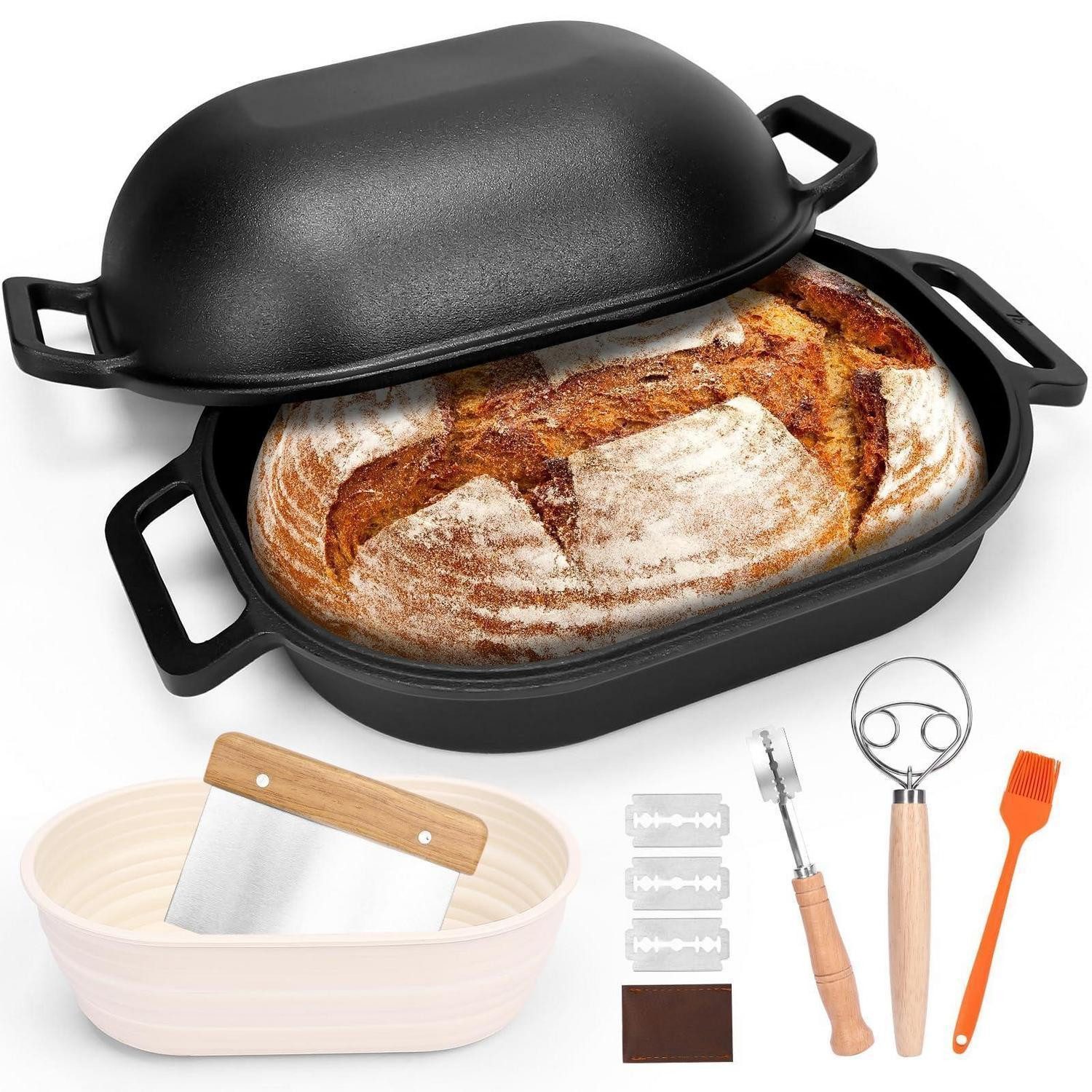 LuxusKollektion Brotbackform Gusseisen Brotbacktopf oval 40cm Schwarz, (1-tlg)