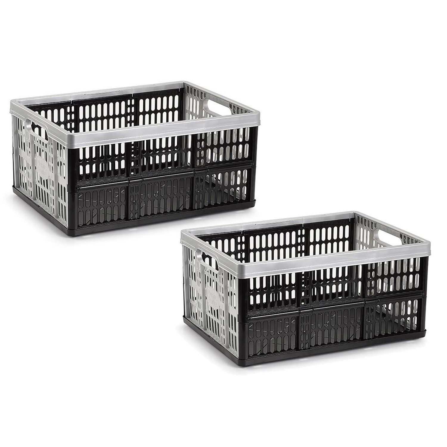 meberg Klappbox Klappkiste 2er Set Kunststoff Schwarz Grau 48 cm faltbar, 18kg Tragkraft stapelbar Aufbewahrungsbox
