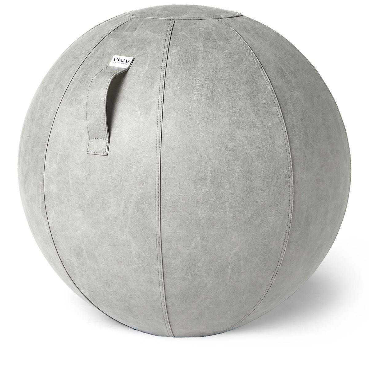 VLUV Sitzball VLUV BOL Vega Sitzball, ergonomisches Sitzmöbel für Büro und Zuhause, Farbe: Cement (Grau), Ø 60cm - 65cm, Bezug aus veganem Kunstleder, robust und formstabil, mit Tragegriff | Sportbälle