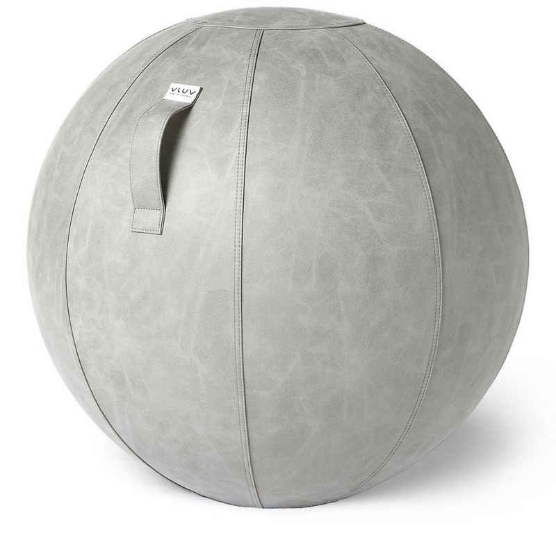 VLUV Sitzball VLUV BOL Vega Sitzball, ergonomisches Sitzmöbel für Büro und Zuhause, Farbe: Cement (Grau), Ø 60cm - 65cm, Bezug aus veganem Kunstleder, robust und formstabil, mit Tragegriff