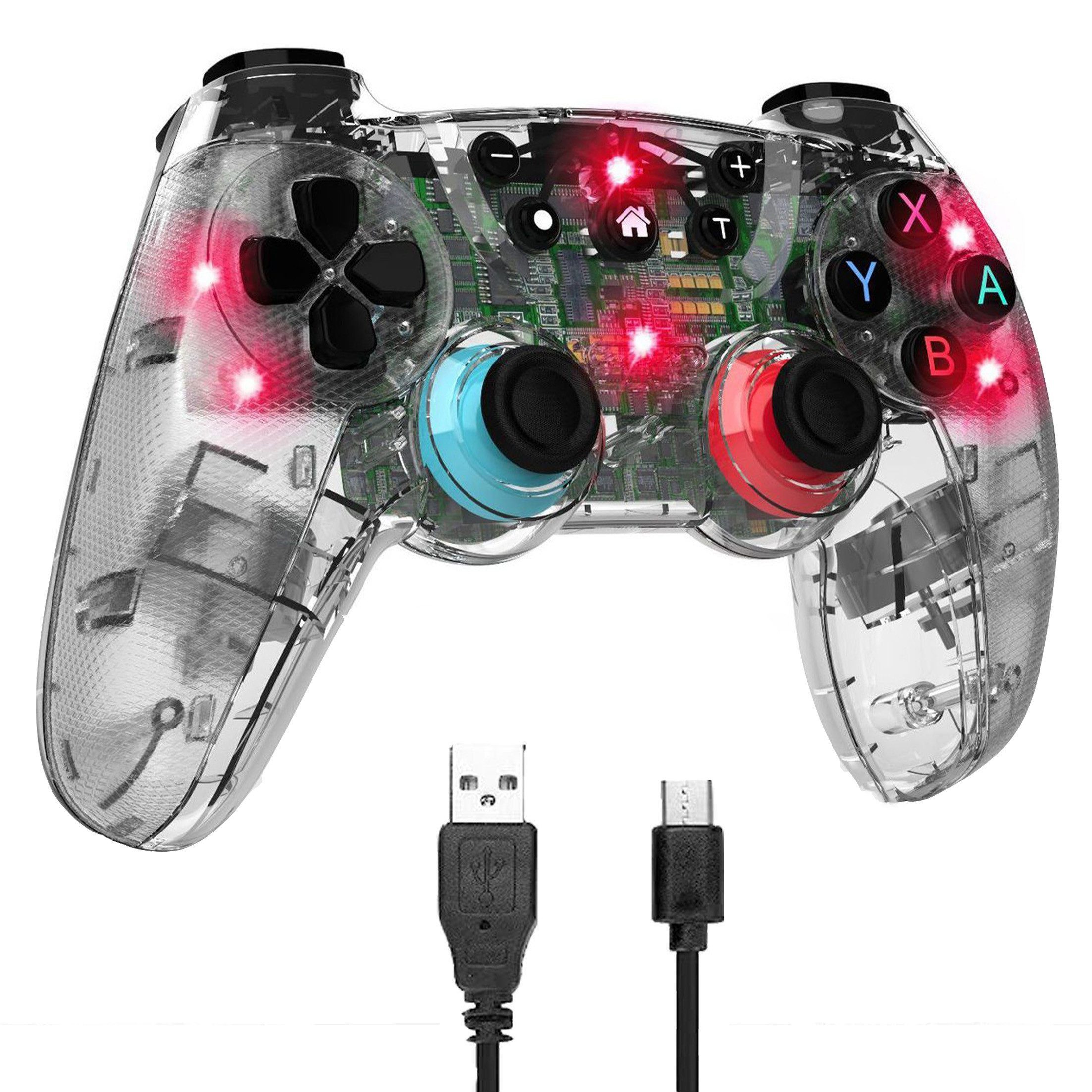 KINSI Wireless Controller für Switch - Bluetooth Gamepad mit Vibration Gaming-Controller (Gyro-Sensor & 7-Farben LED,Kompatibel mit Switch)