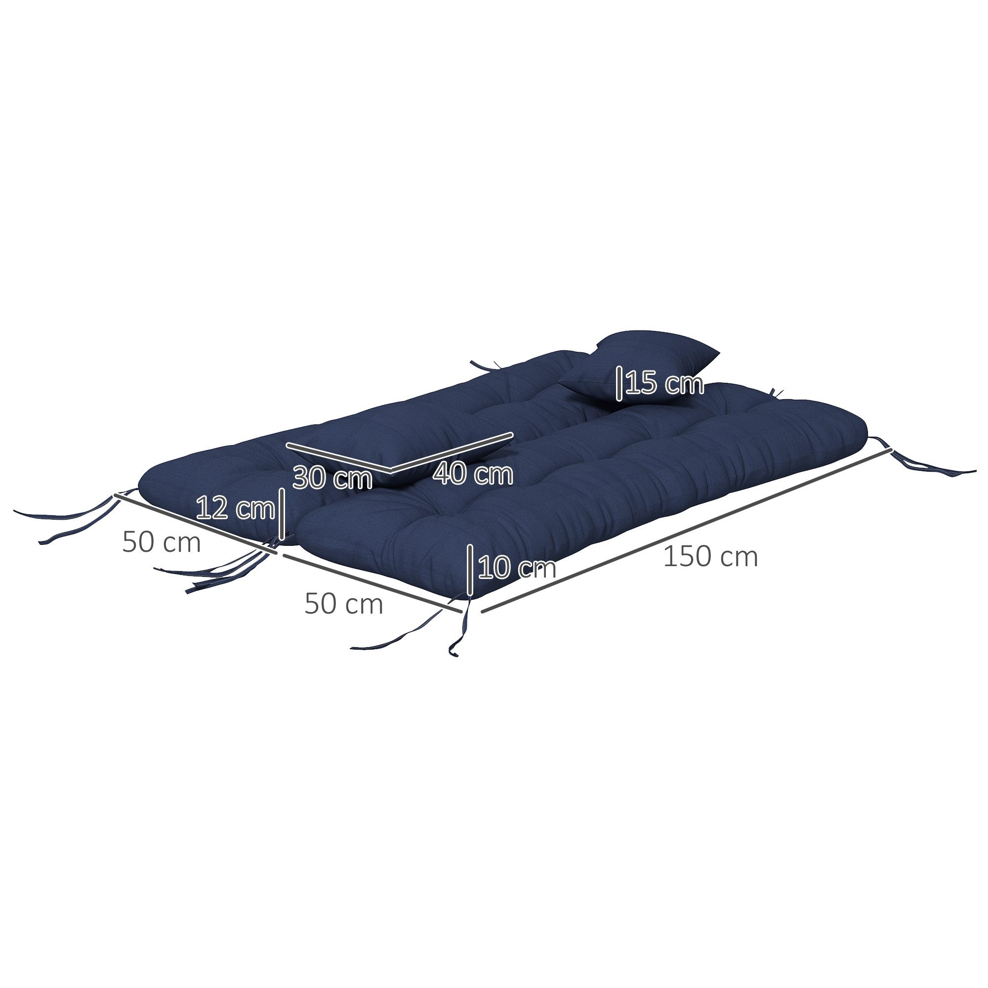 Outsunny Sitzkissen 4er-Set Stuhlkissen, wasserabweisend, 10cm dick, mit Bindebänder, für Haus, Garten, Sofa, Marineblau