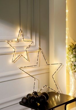 Leonique Dekostern Weihnachtsstern, Drahtstern mit LED Beleuchtung, Weihnachtsdeko, Ø 30 cm + 50 cm, mit Timer