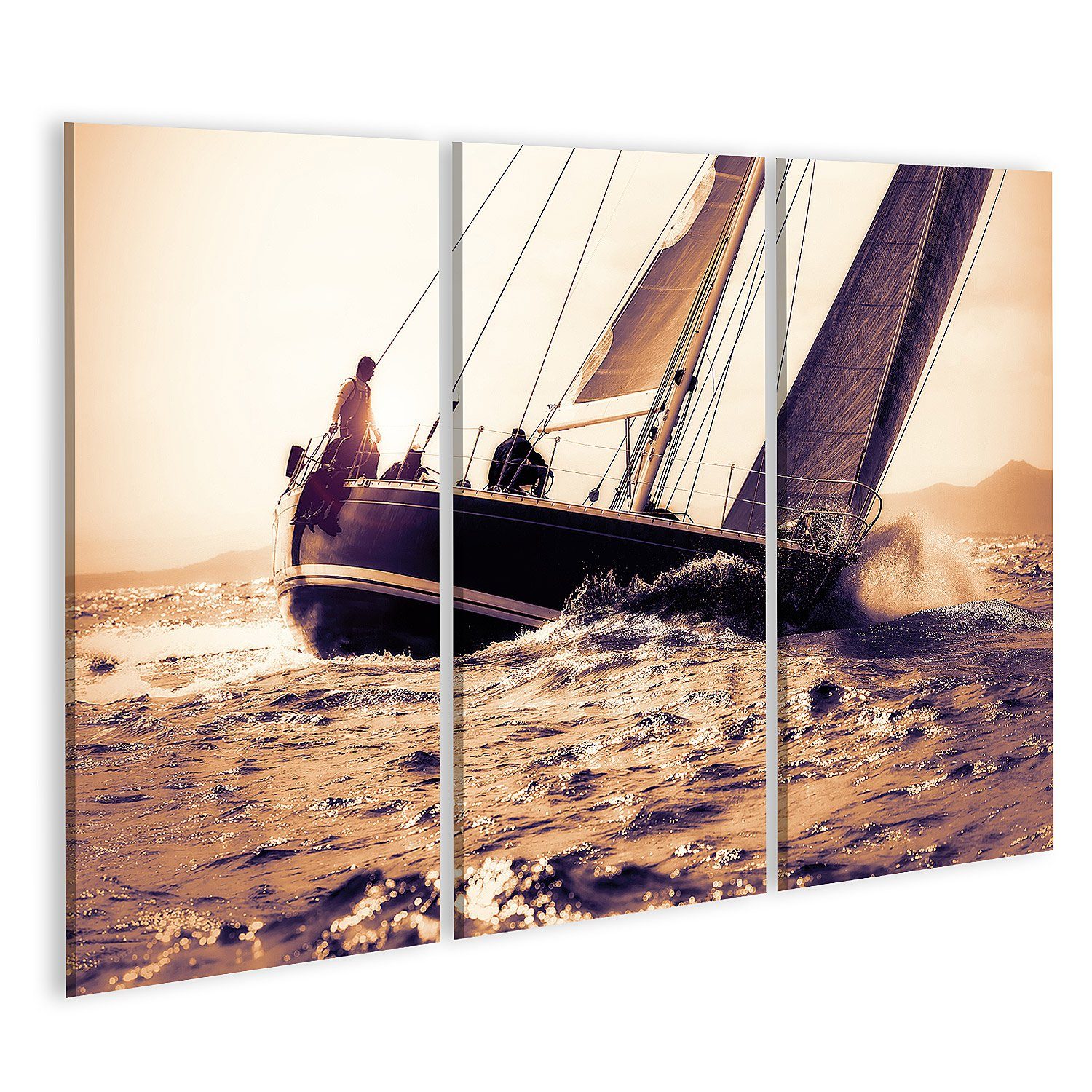 Leinwandbild Bild auf Leinwand Segelboot Segeln Auf Sonnenuntergang Wandbild Leinw