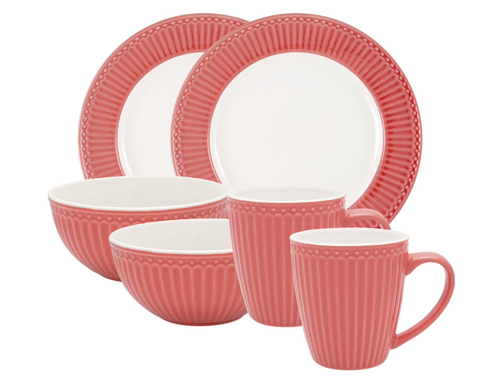 Greengate Kaffeeservice Alice Frühstücksset coral Set6, Steinzeug