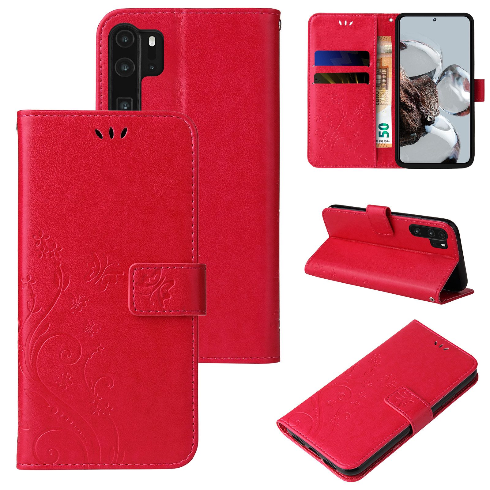 Tec-Expert Handyhülle Cover Tasche Hülle für Huawei P30 Pro 6,47 Zoll, Klapphülle Case mit Kartenfach Fliphülle aufstellbar, Motiv Blumen
