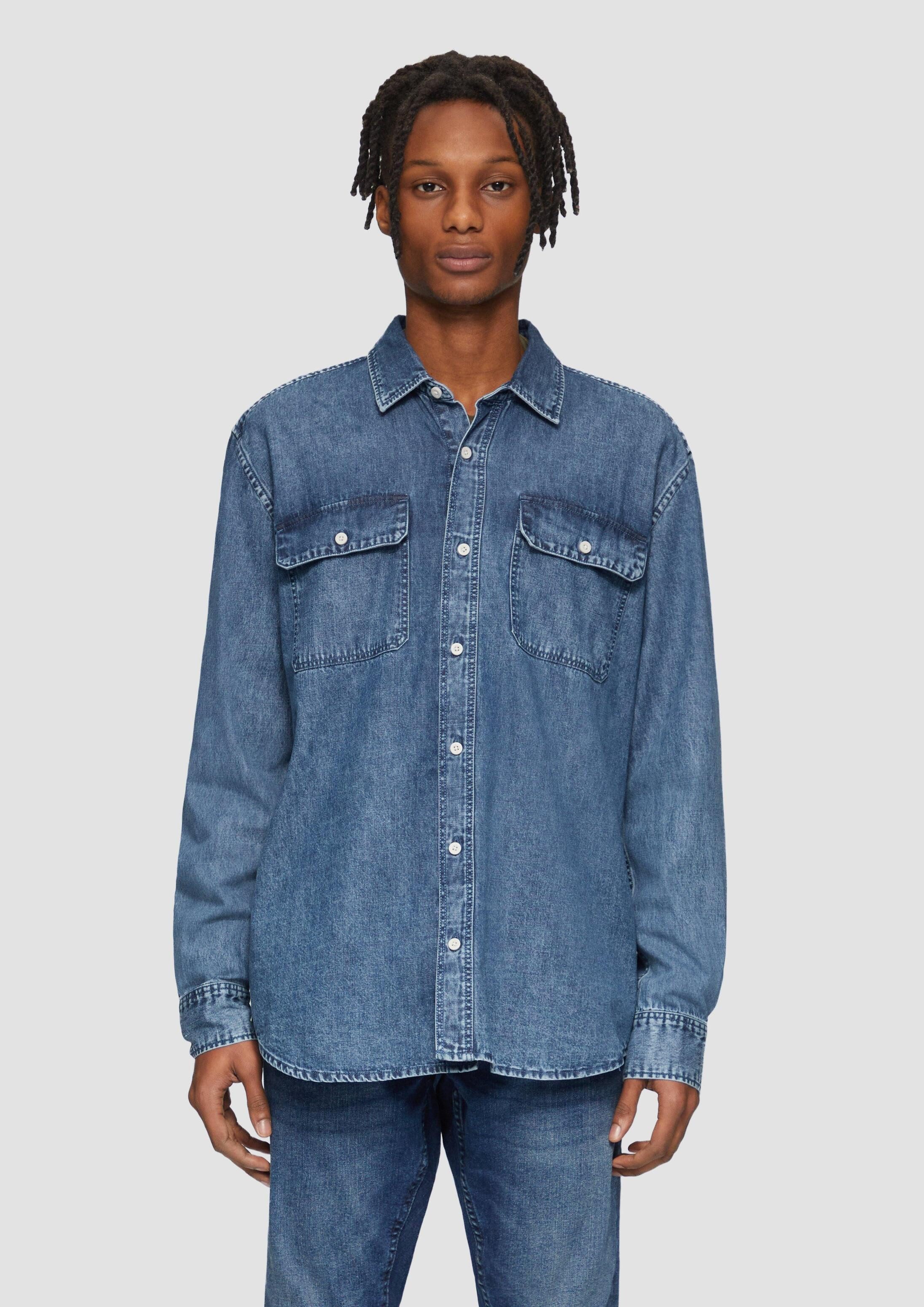 QS Langarmhemd Hemd Regular Fit: Jeanshemd
